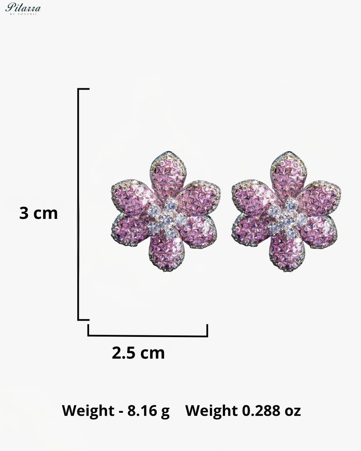 Pink Crystal Flower Stud Earrings