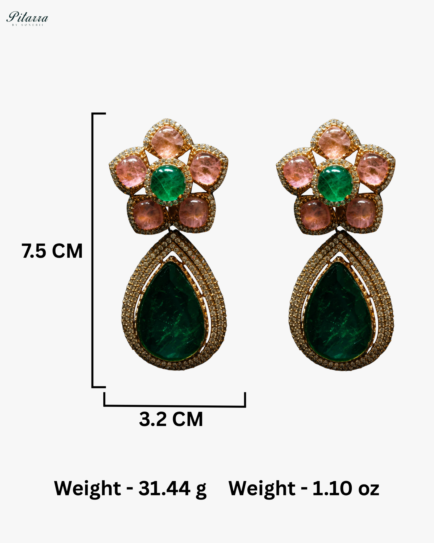 Emerald Stone Tear Drop Carved Necklace Set