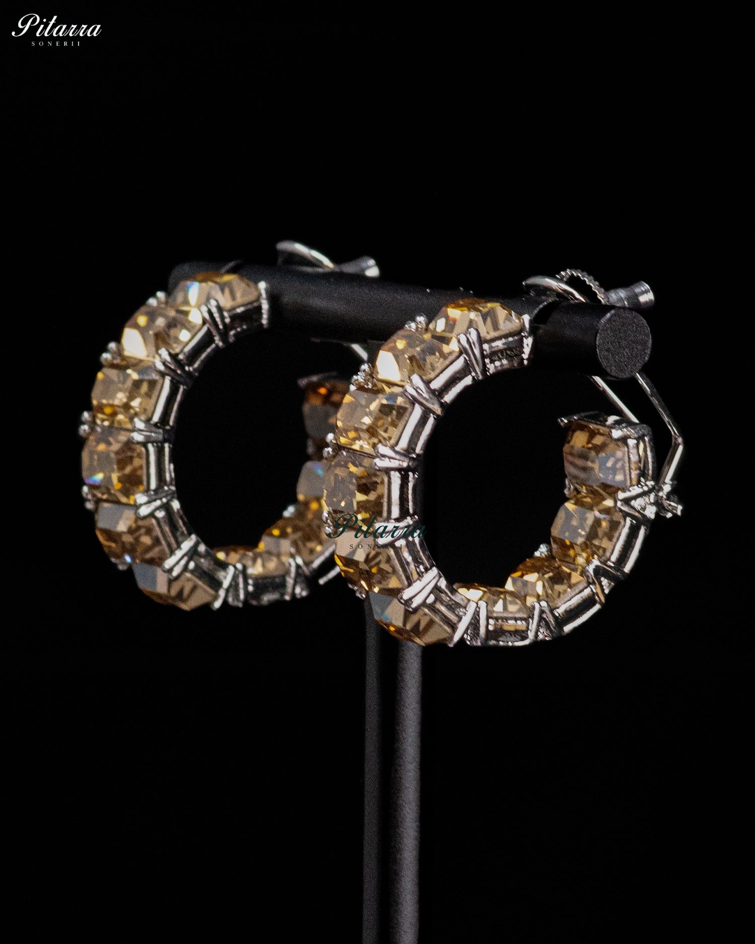Golden Amber Cushion-Cut Crystal Hoop Earrings