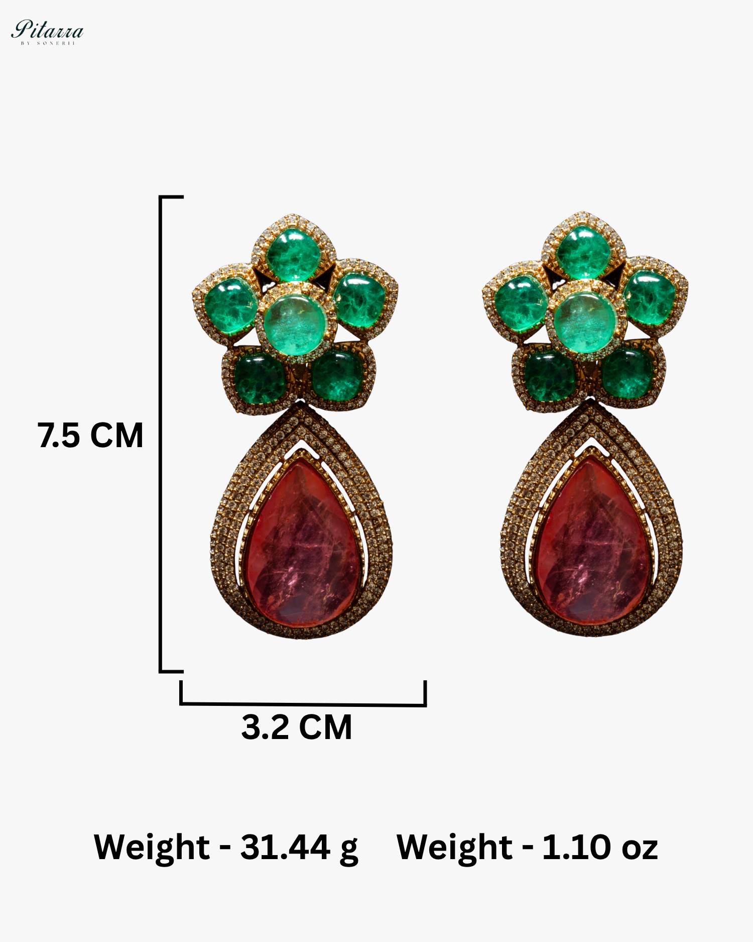 Two Tone Stone Tear Drop Carved Necklace Set