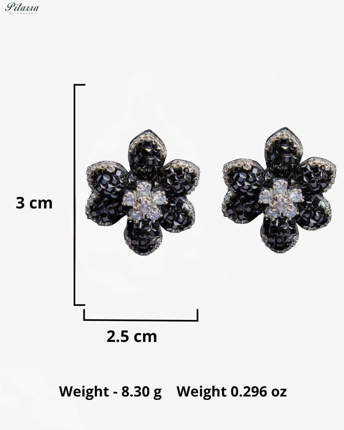 Black Crystal Flower Stud Earrings