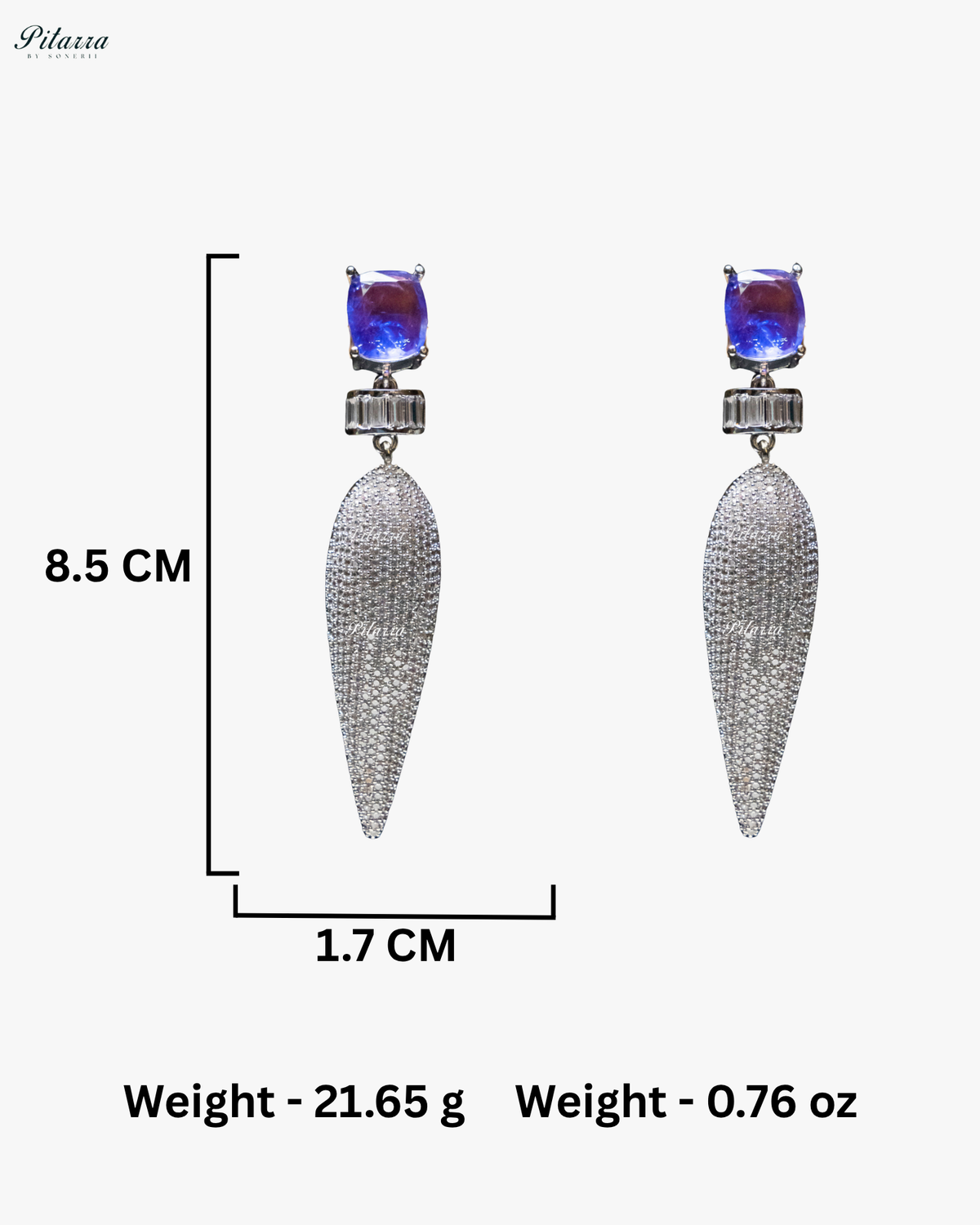 Blue Stone Shiny Teardrop Crystal Dangler Earrings