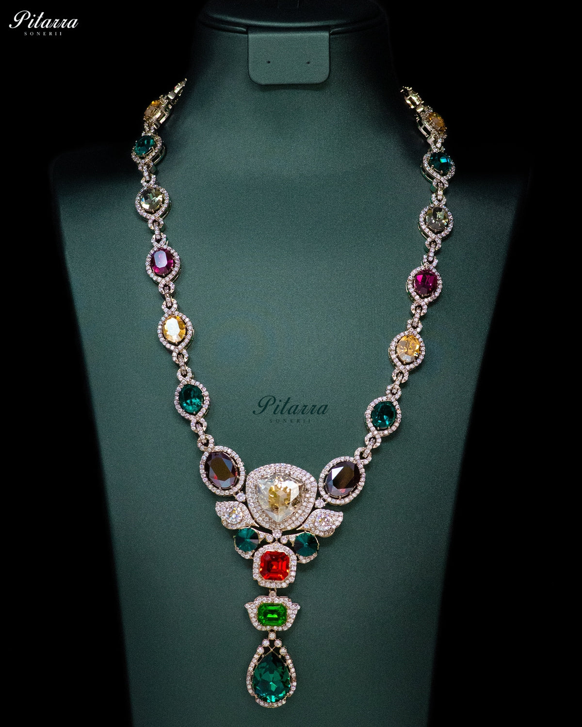 Emerald Green Multicolor Crystal Pendant Necklace Set
