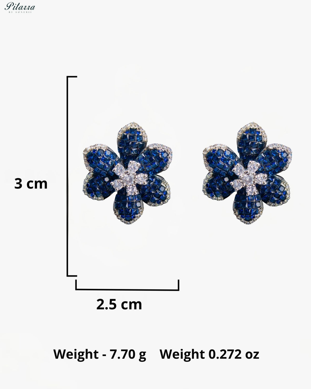 Royal Blue Crystal Flower Stud Earrings