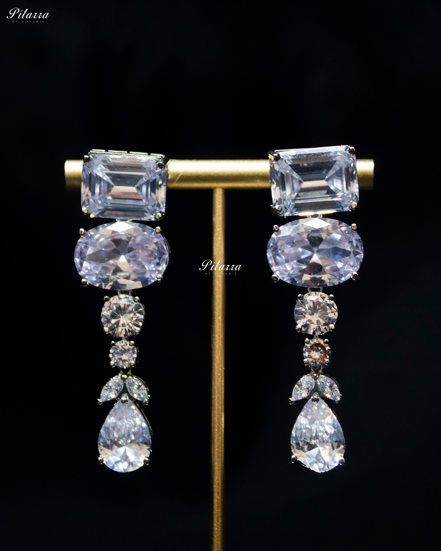 White Crystal Longe Maharani Statement Necklace Set