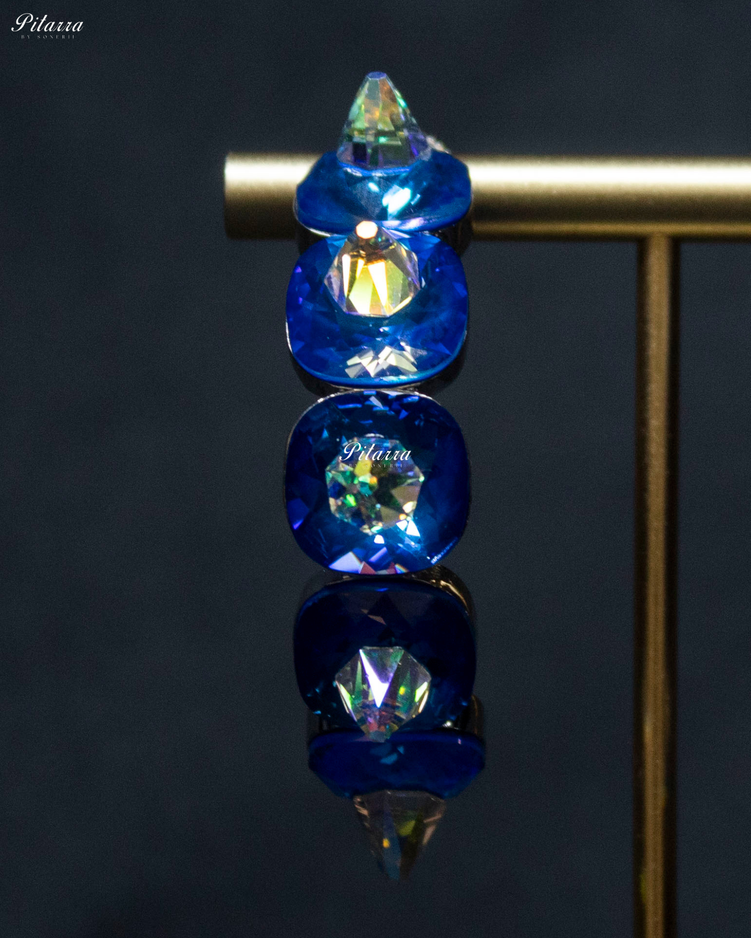 Blue Stone Pyramid Cut Crystal Hoop Earrings
