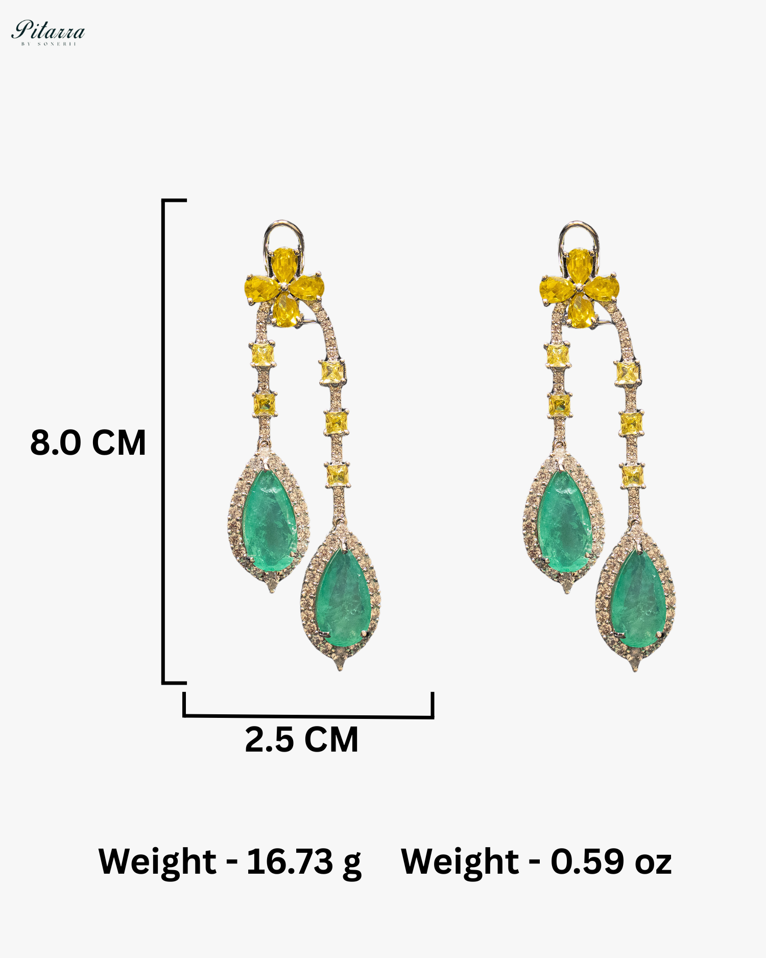 Pitarra Mint Green and Yellow Gold Finish Dangler Earrings