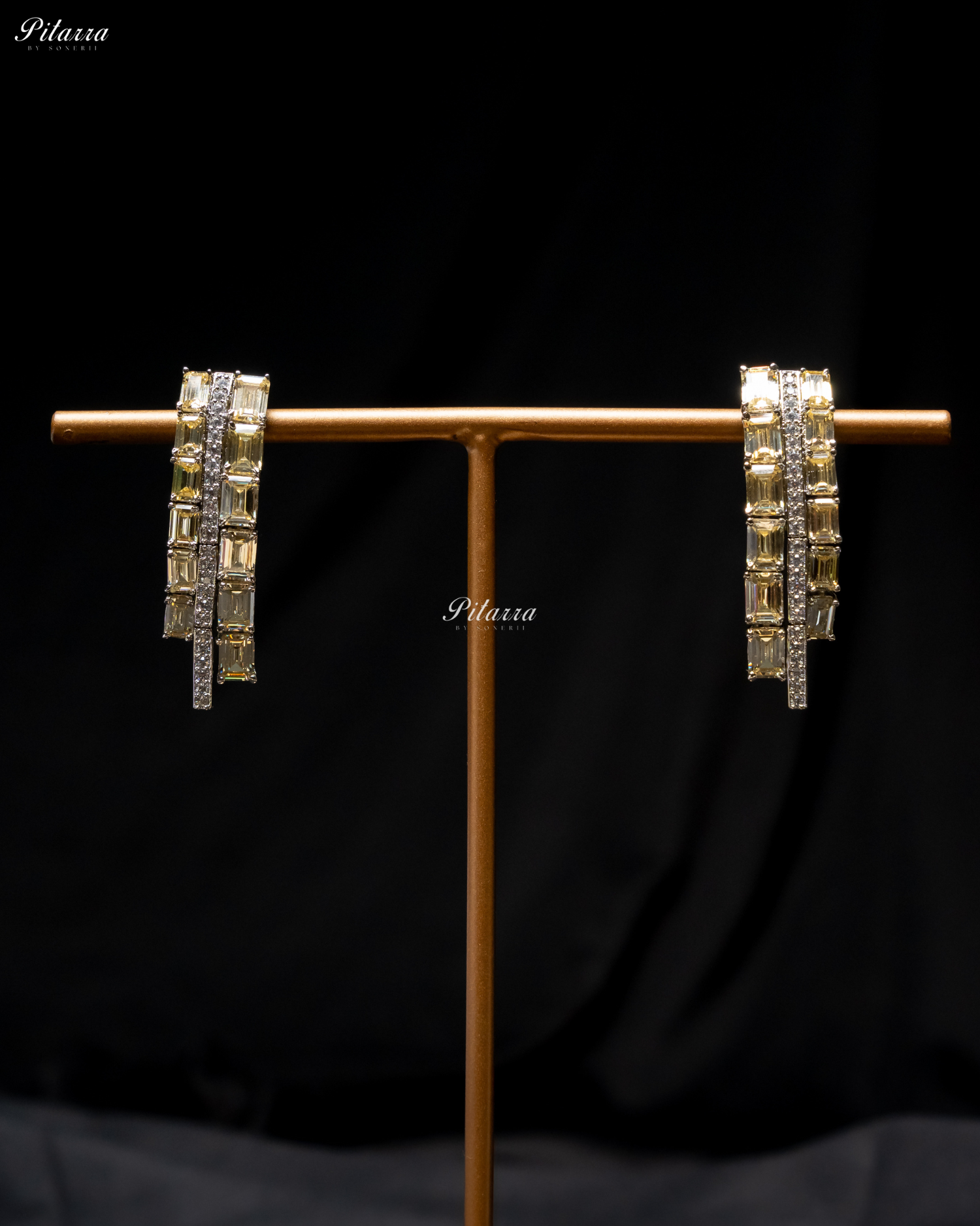 Silver Yellow Line Design Victorian Necklace Set