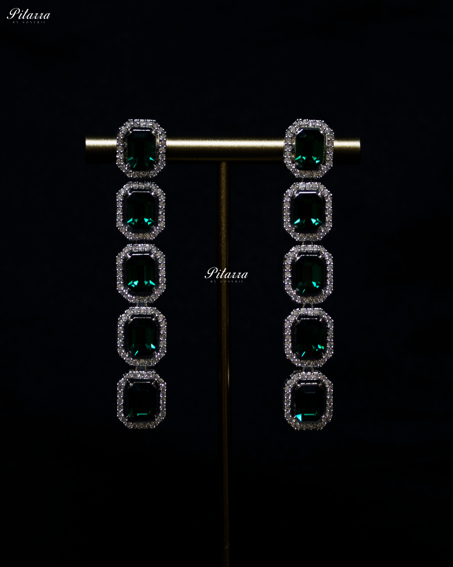 Multi Layer Emerald Rectangle Crystal Necklace Set