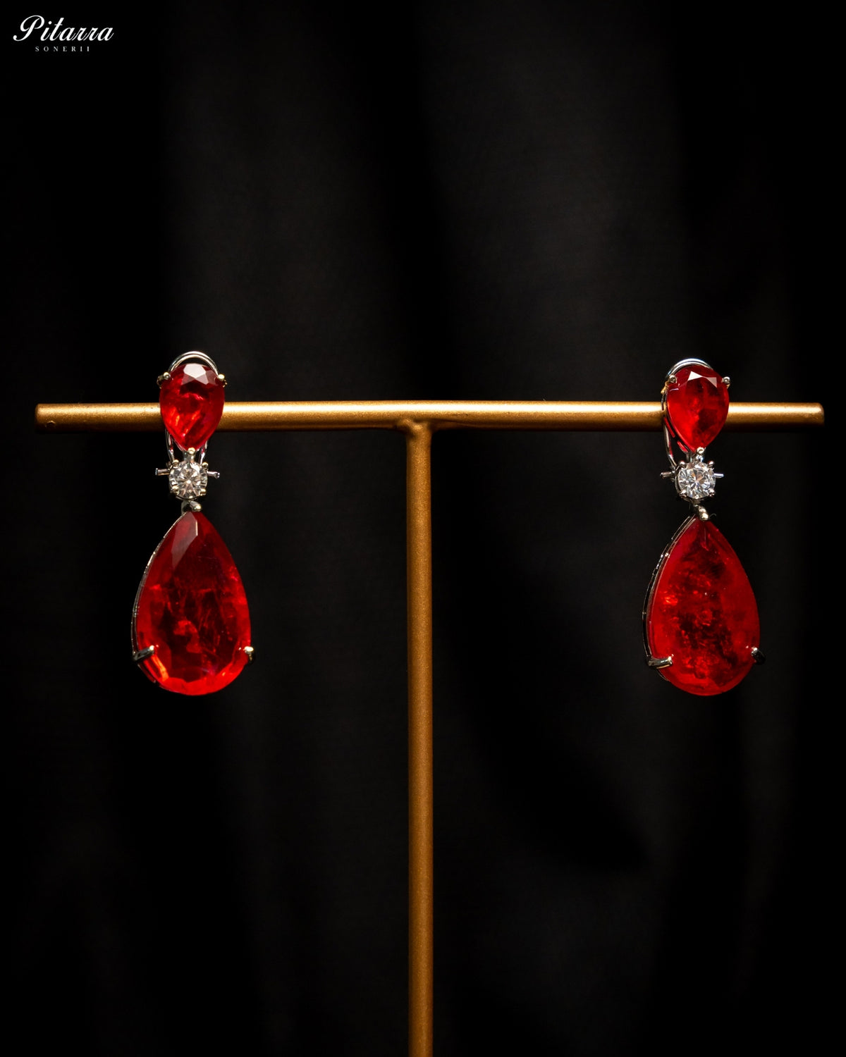 Ruby Red Crystal Statement Choker Necklace Set