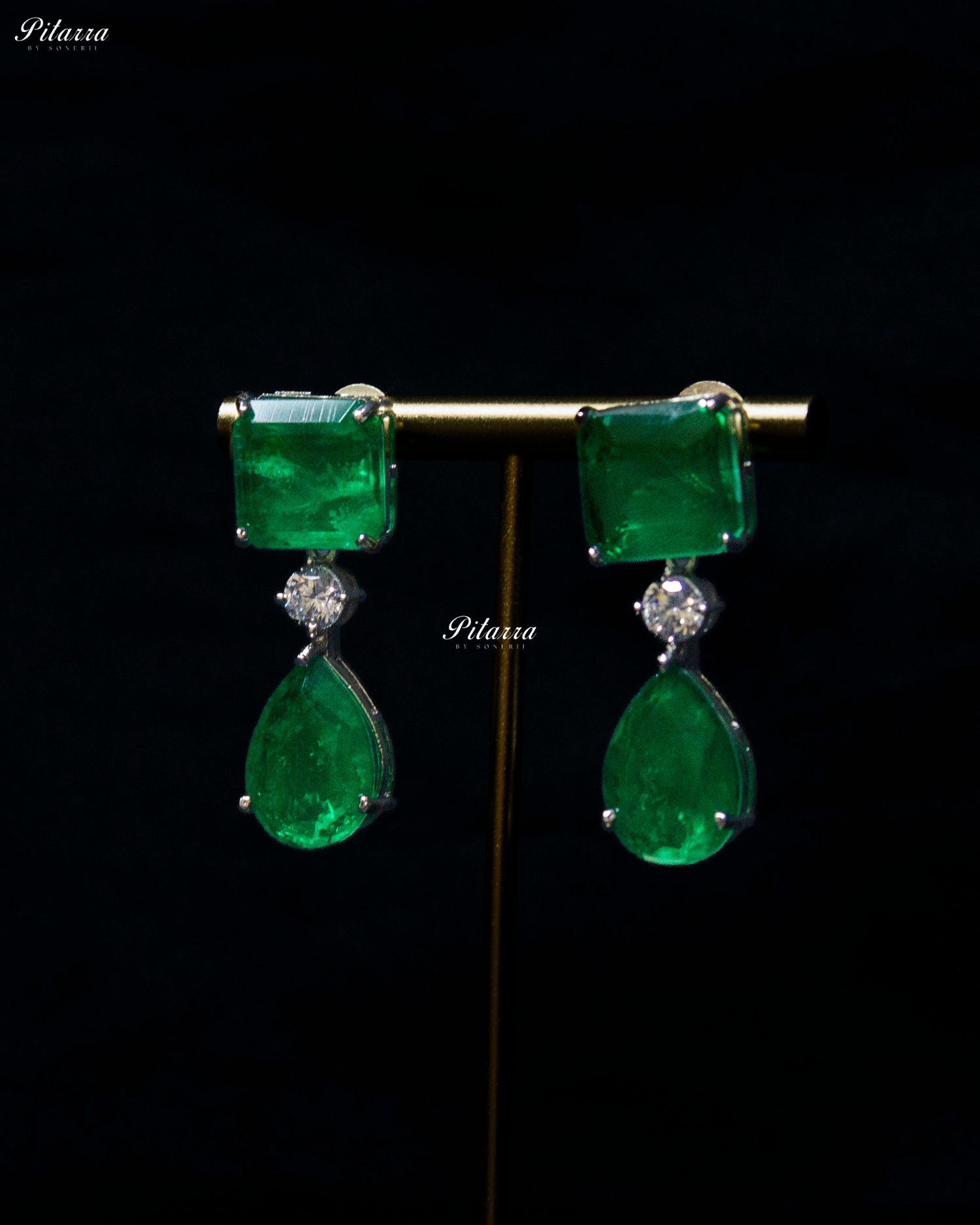 Emerald Square and Drop CZ Crystal Necklace Set