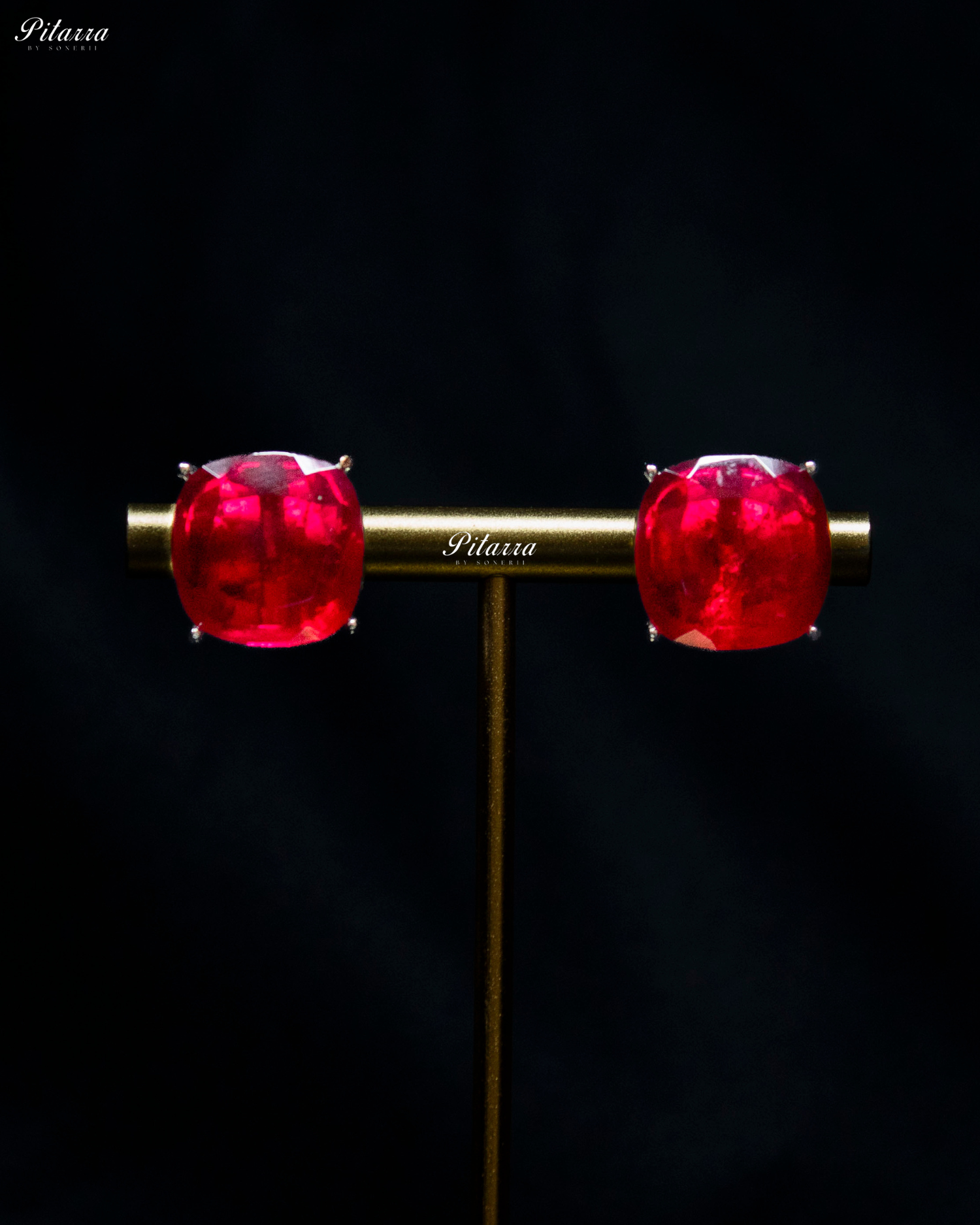 Ruby Square Stone Premium Crystal Necklace Set