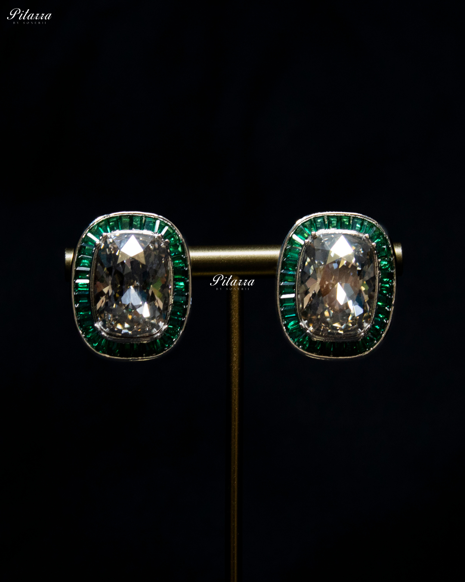 Green Red Two Square Silver Line Crystal Necklace Set