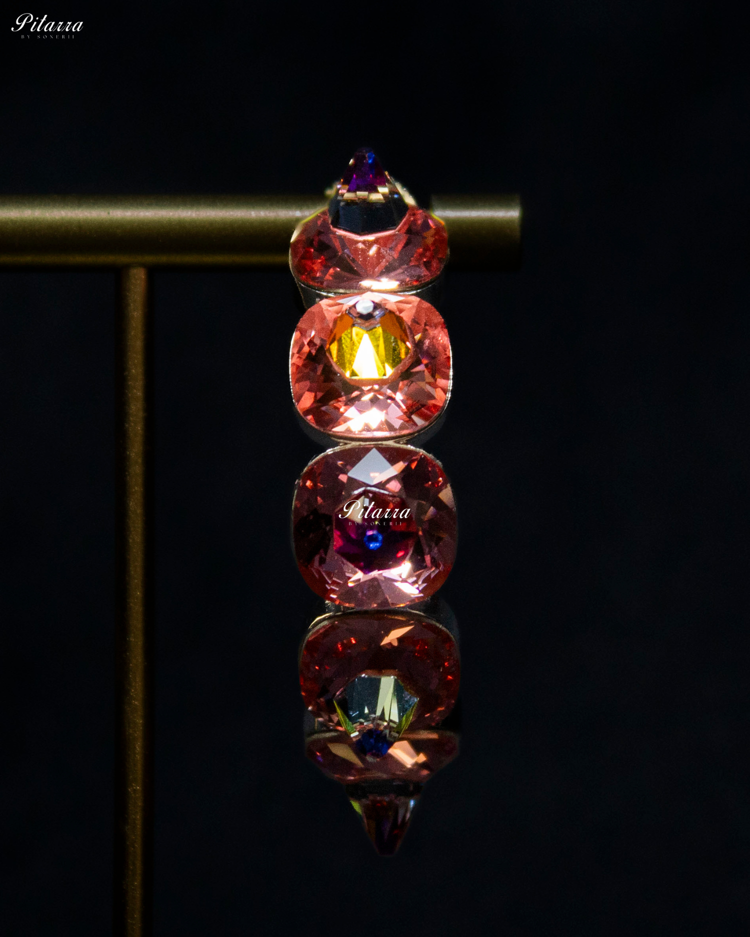 Peach Pink Stone Pyramid Cut Crystal Hoop Earrings