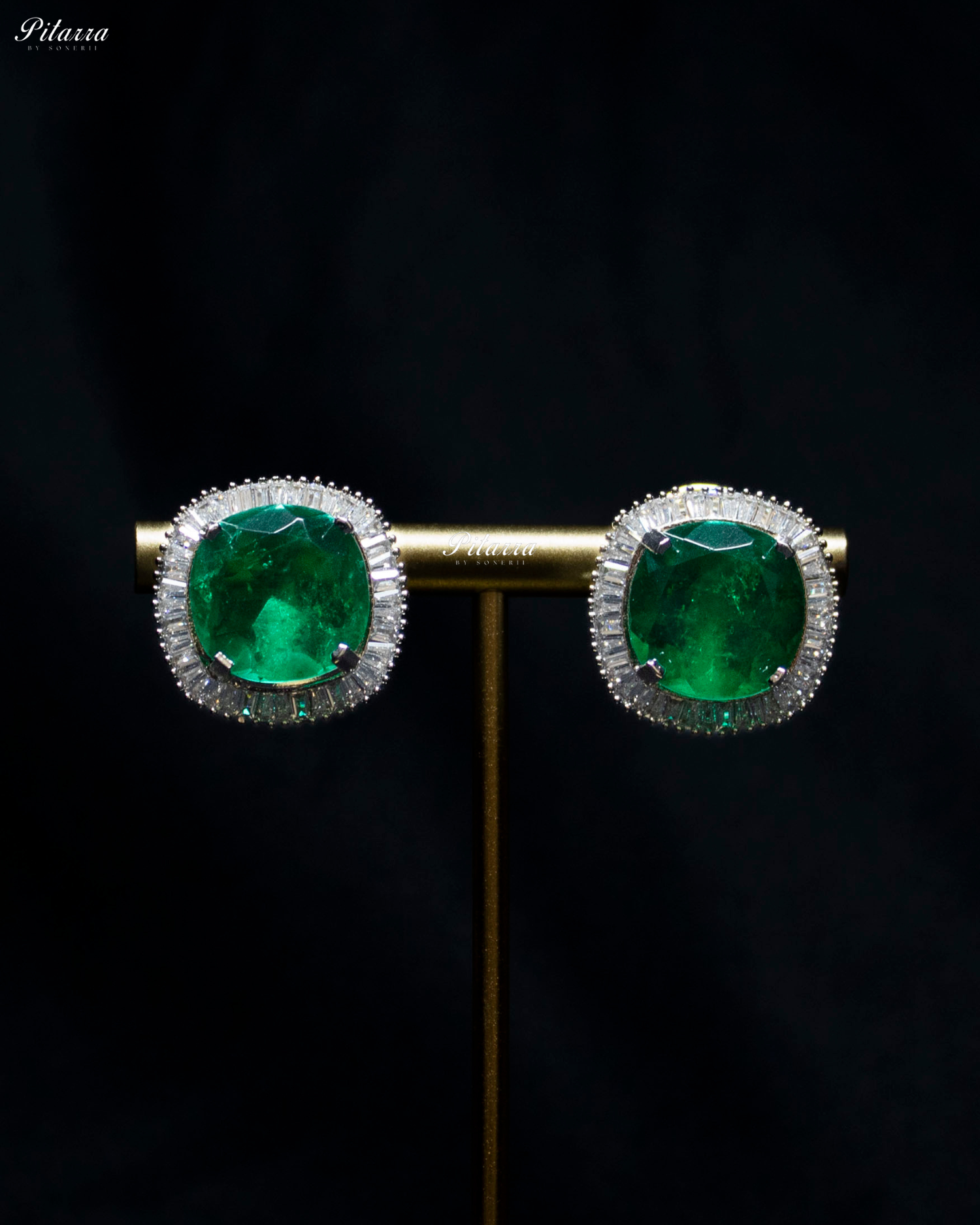 Emerald Stone Silver CZ Choker Necklace Set