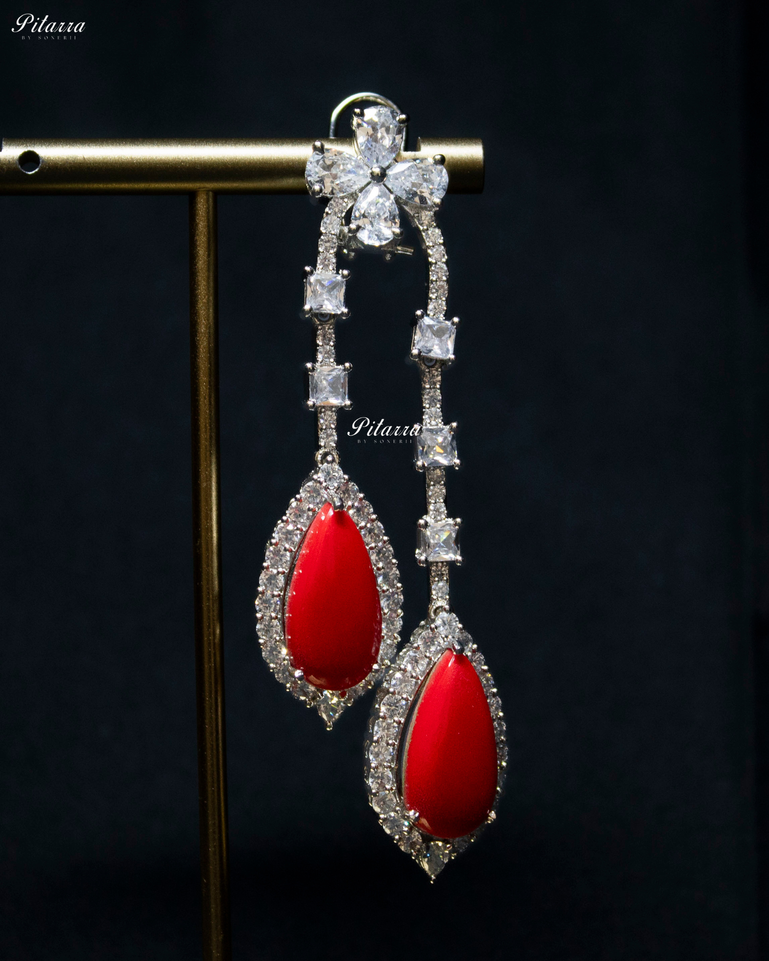 Pitarra Red and Silver Dangler Earrings