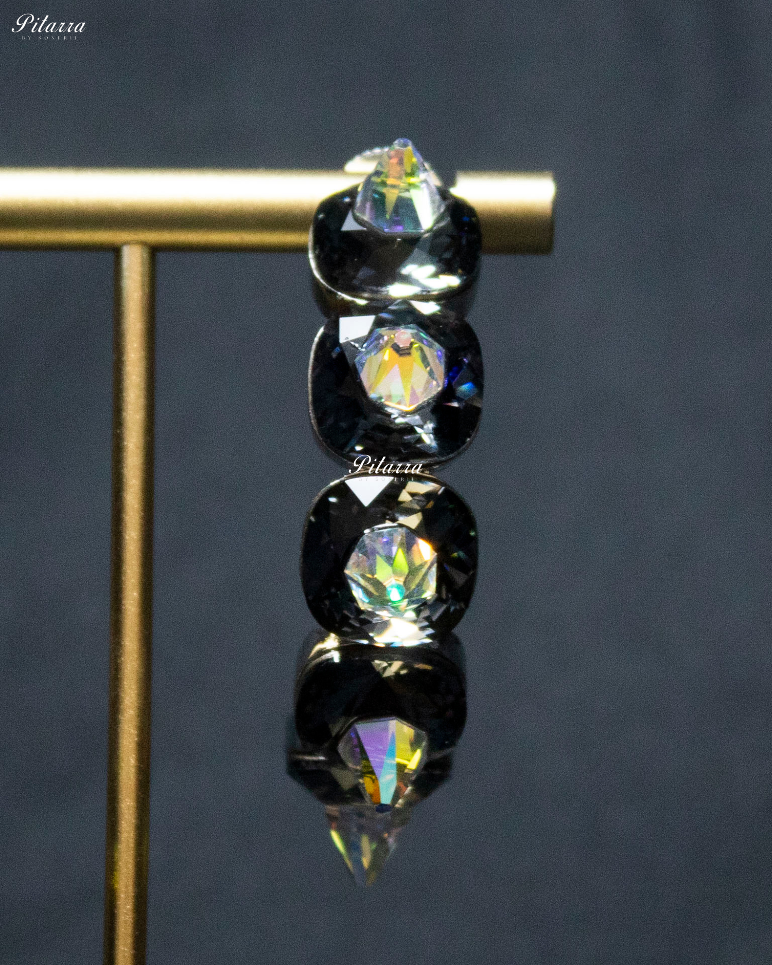 Black Stone Pyramid Cut Crystal Hoop Earrings