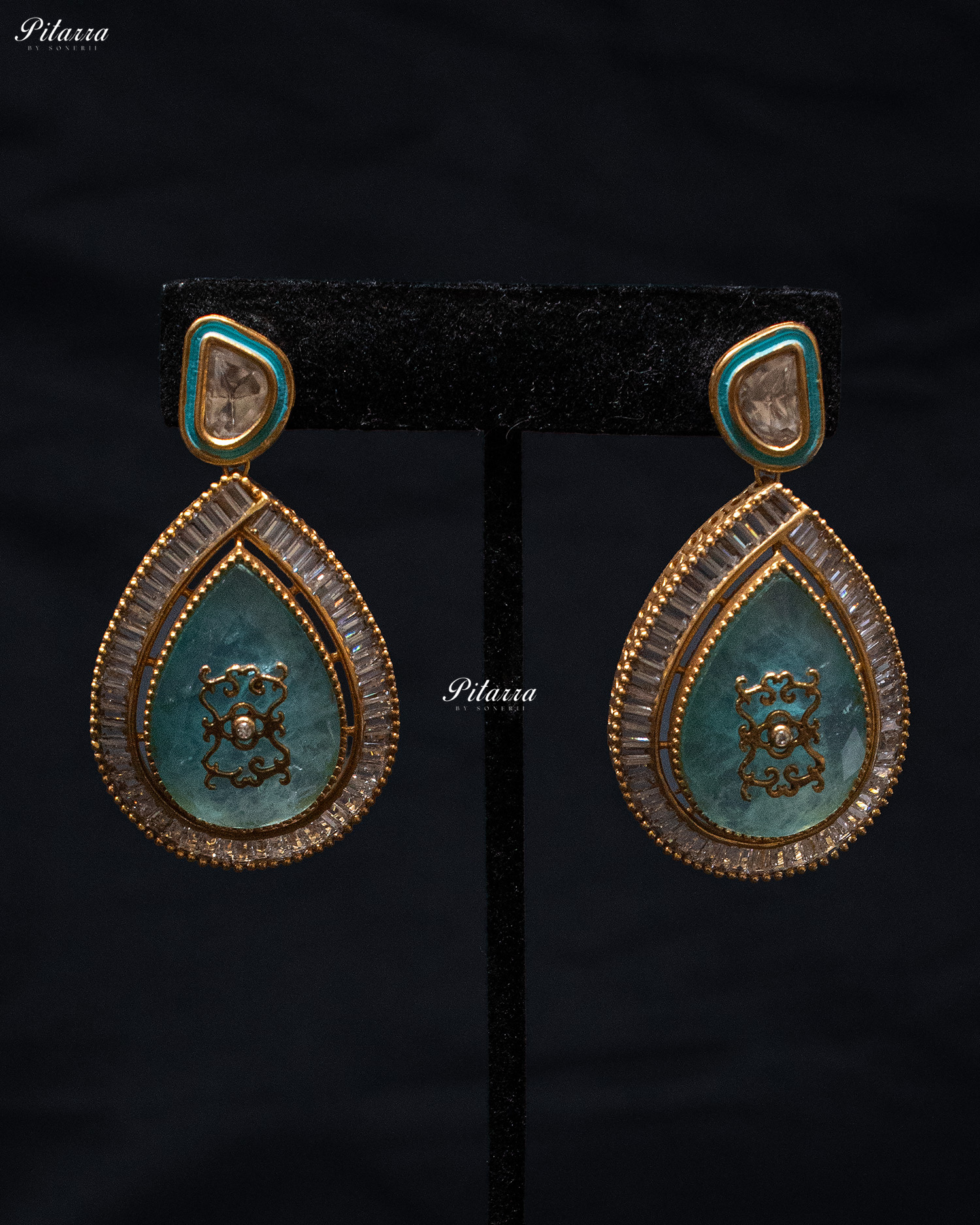 Big Sky Blue Teardrop Gold Plated Kundan Necklace Set