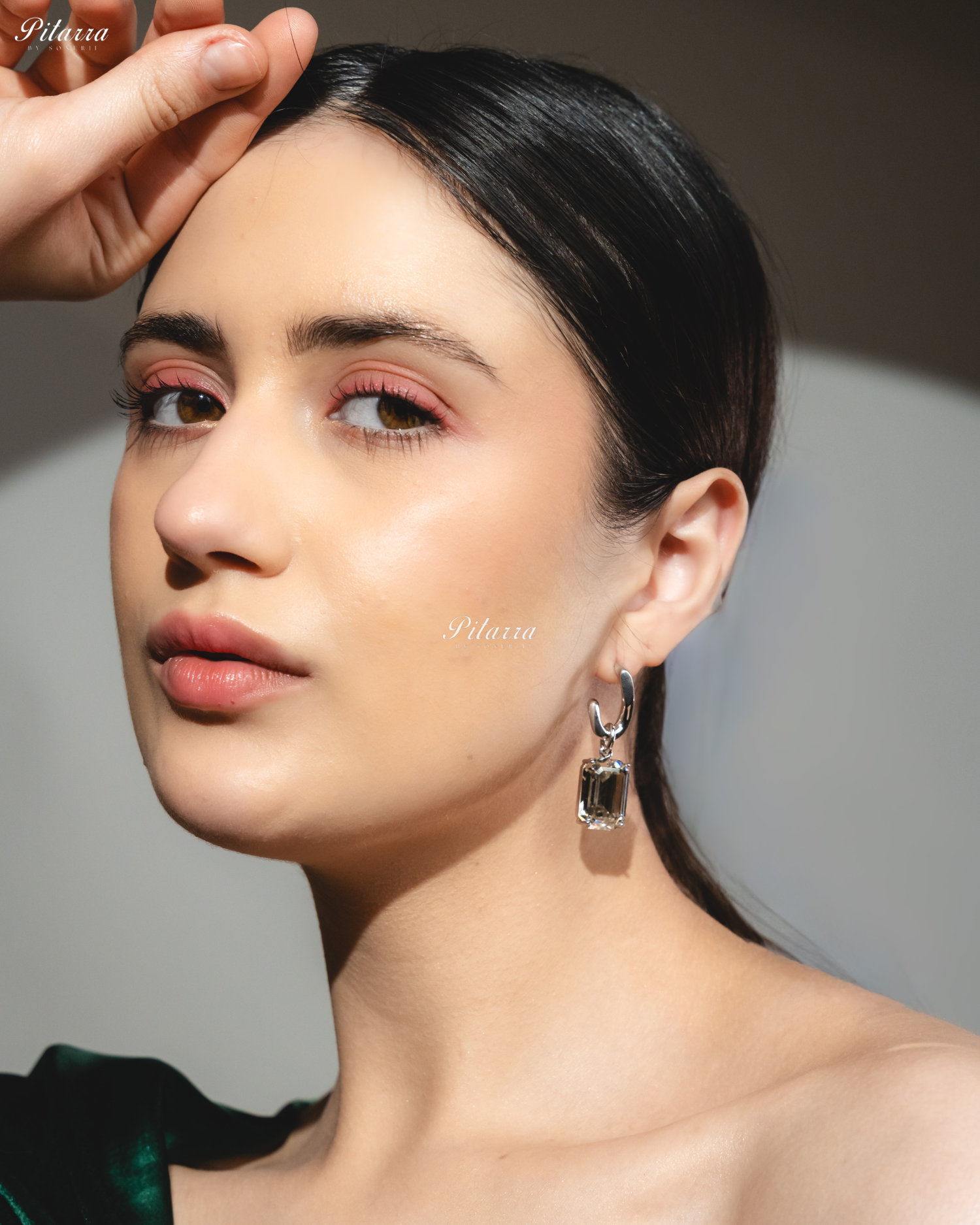 White Stone Rectangular Zircon Silver Crystal Earrings