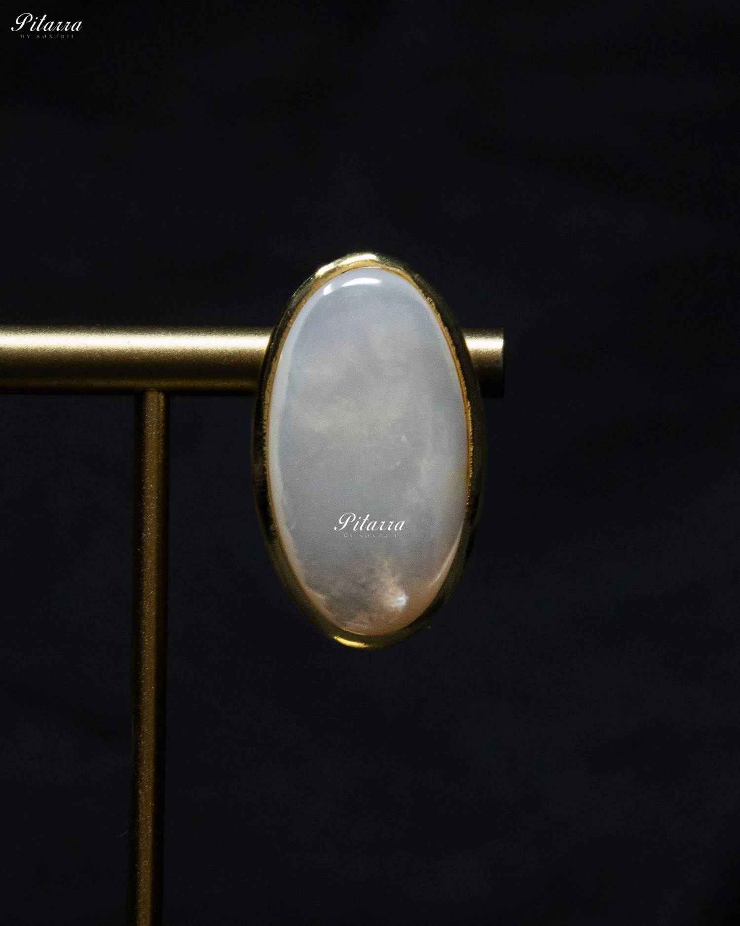 White Oval Shape Gold Tone Stud Earrings