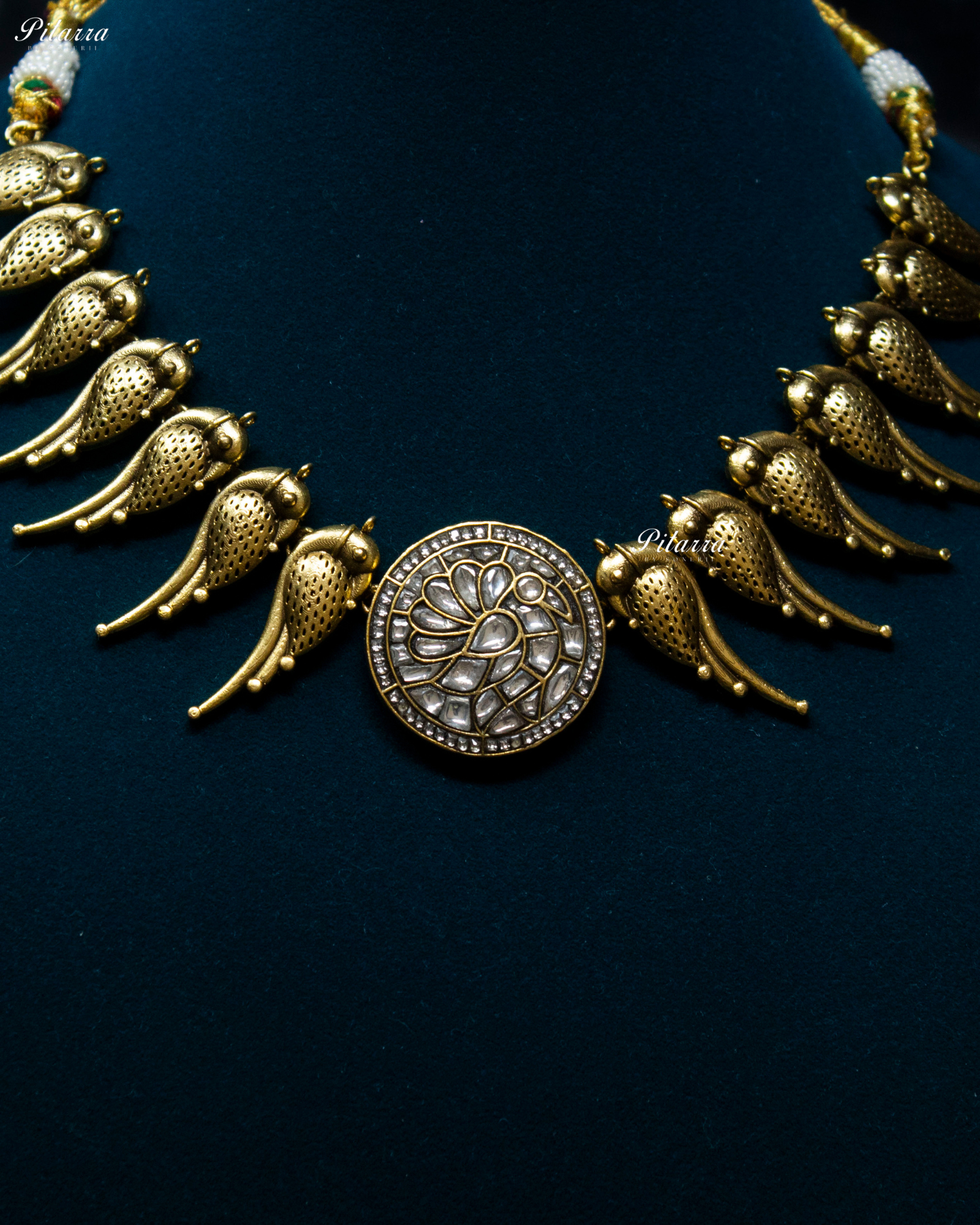 Parrot Motifs Gold Plated Kundan Necklace Set