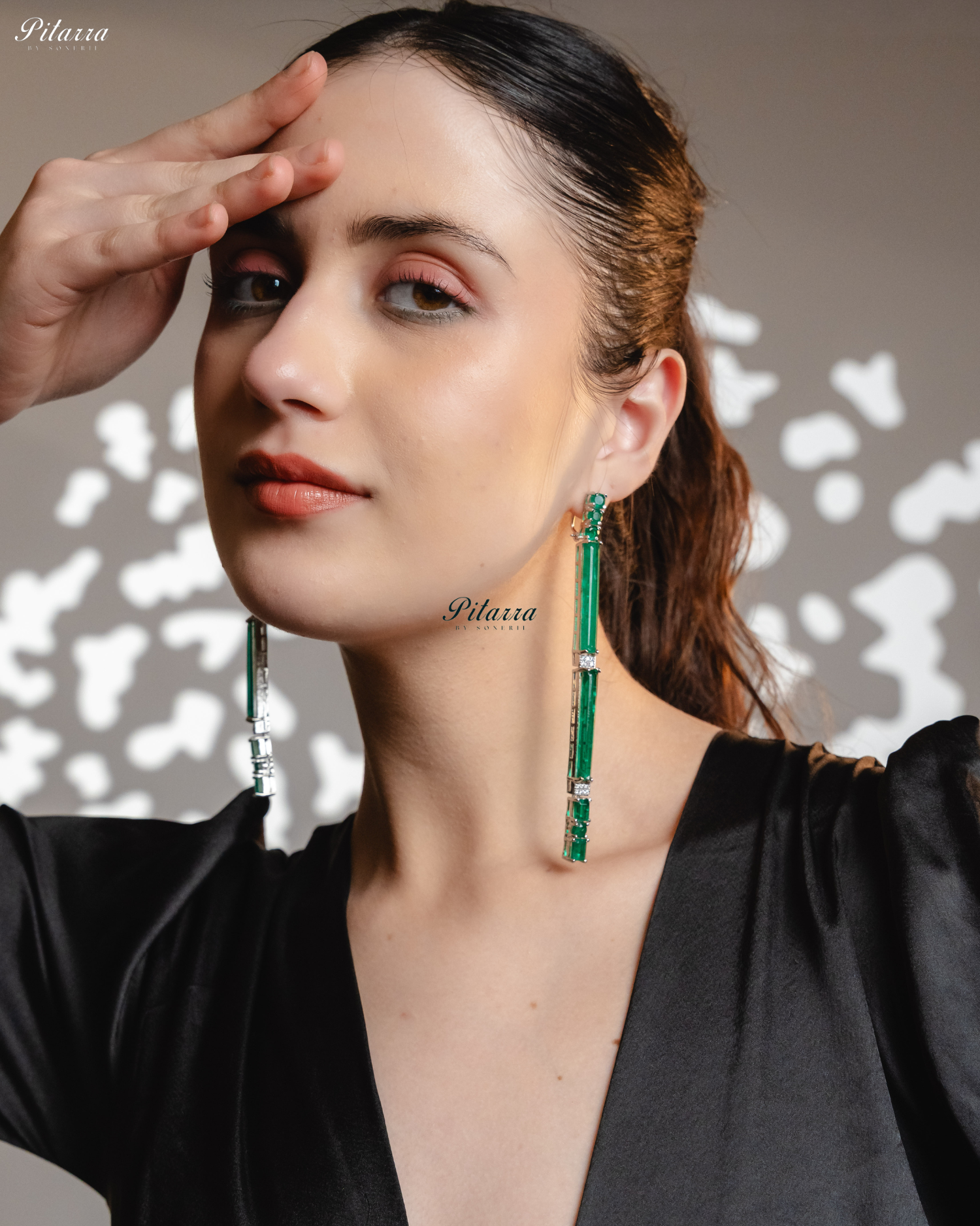 Emerald Stone Linear Long Doublet Drop Earrings