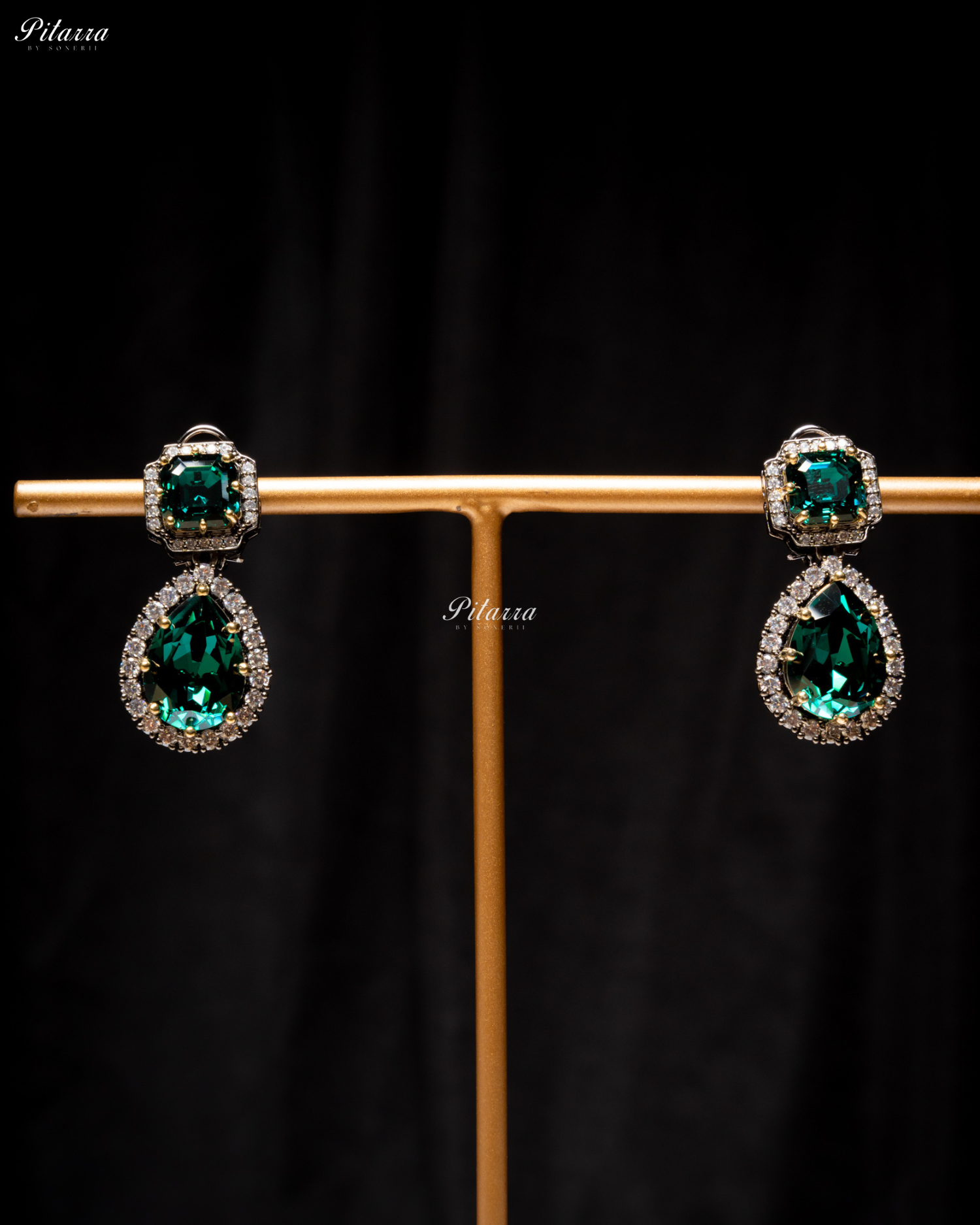 Emerald Two Layer Silver CZ victorian black polish Necklace Set