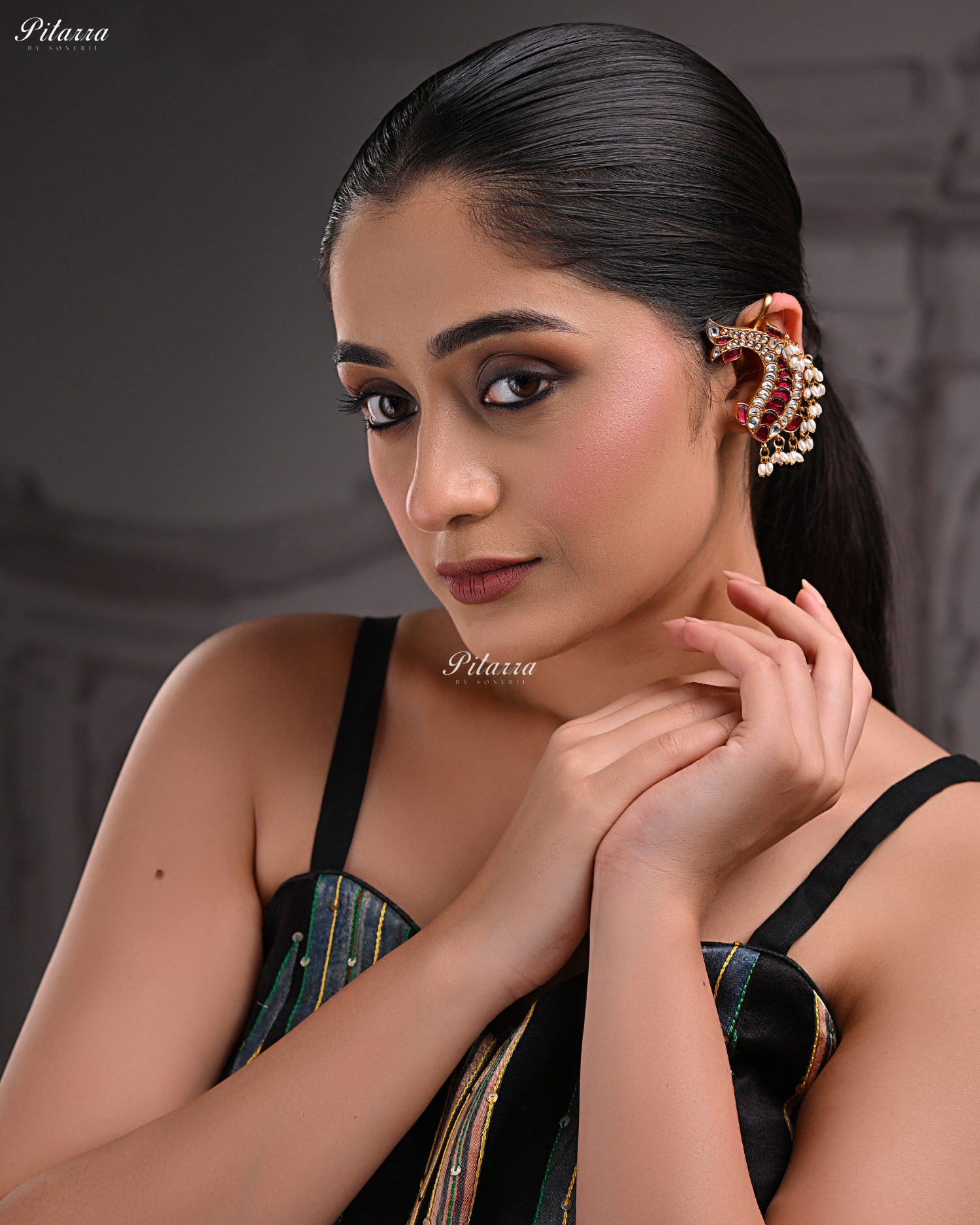 Gold Antique Ruby Kundan Stud Earrings