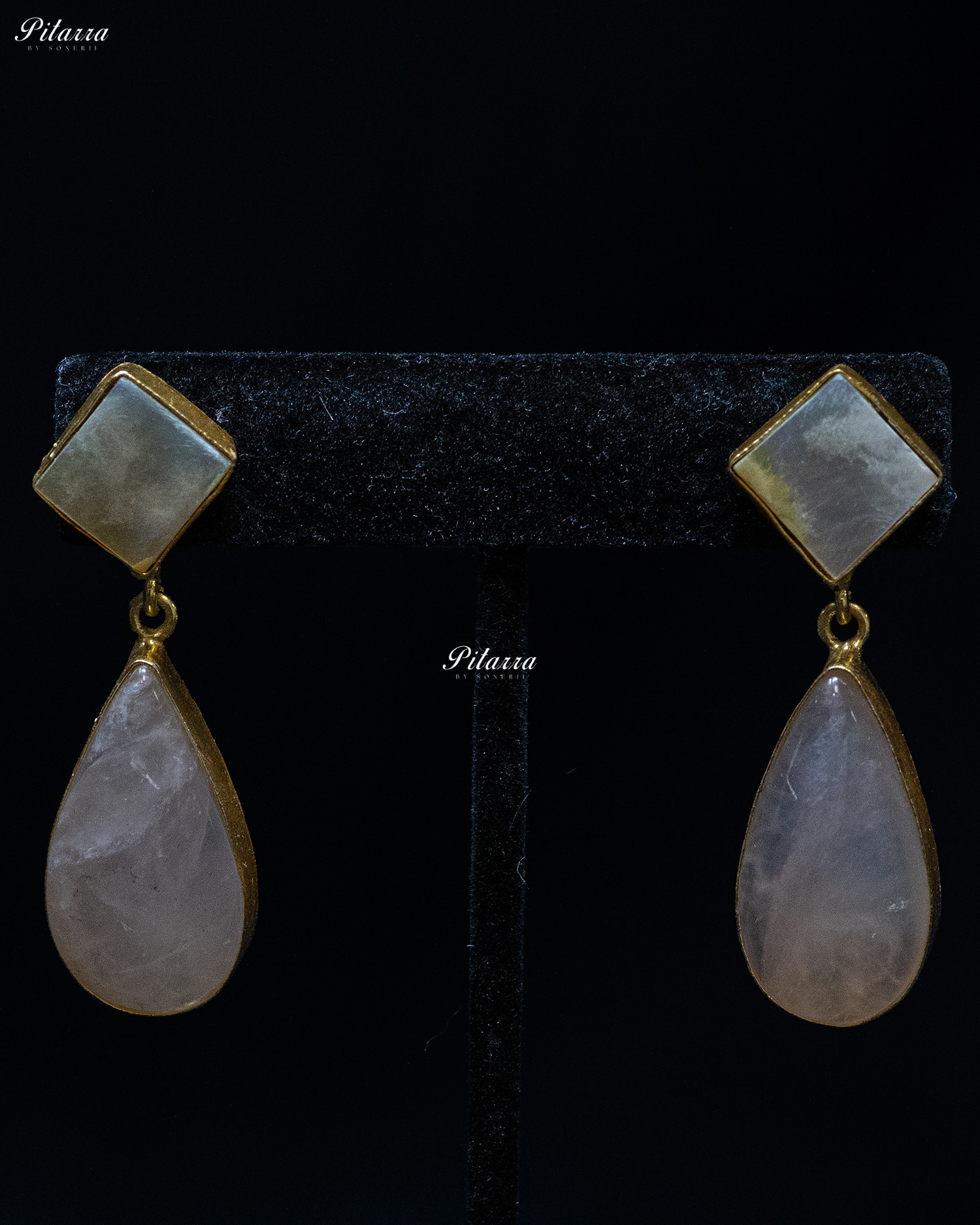 Peach Drop Sculptural Stone Long Statement Necklace Set