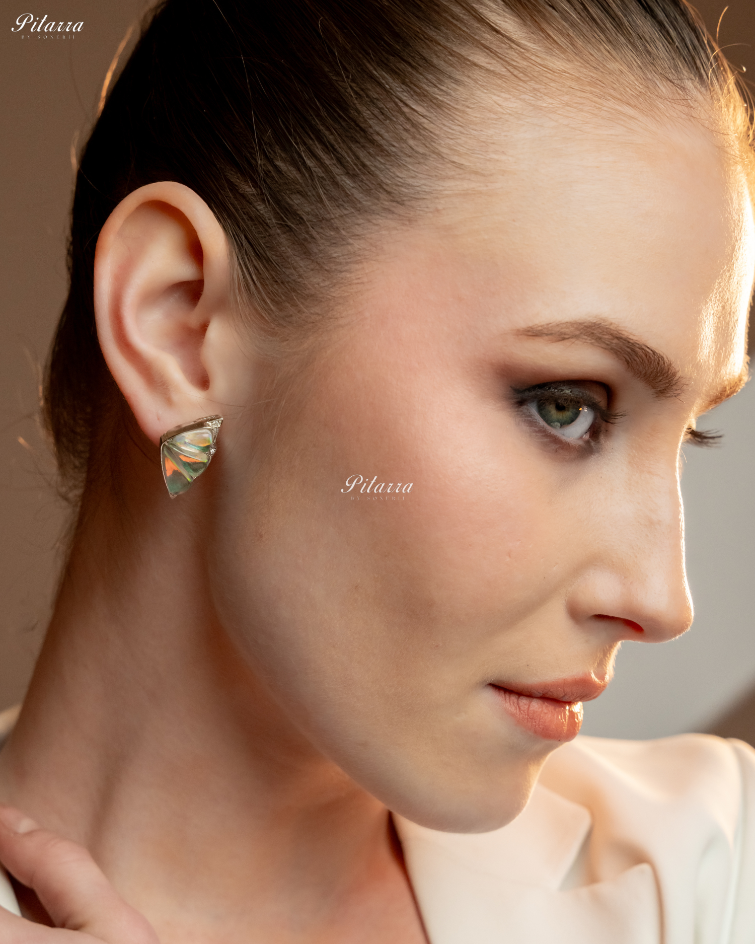 Two Tone Wing Shape CZ Crystal Stud Earrings