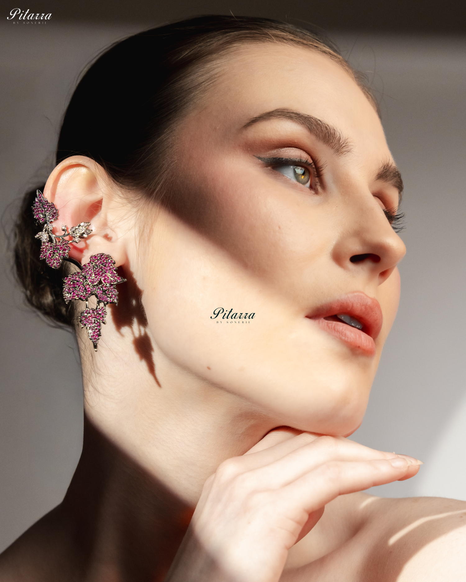 Pink Unique Leaf Shaped Crystal Earrings