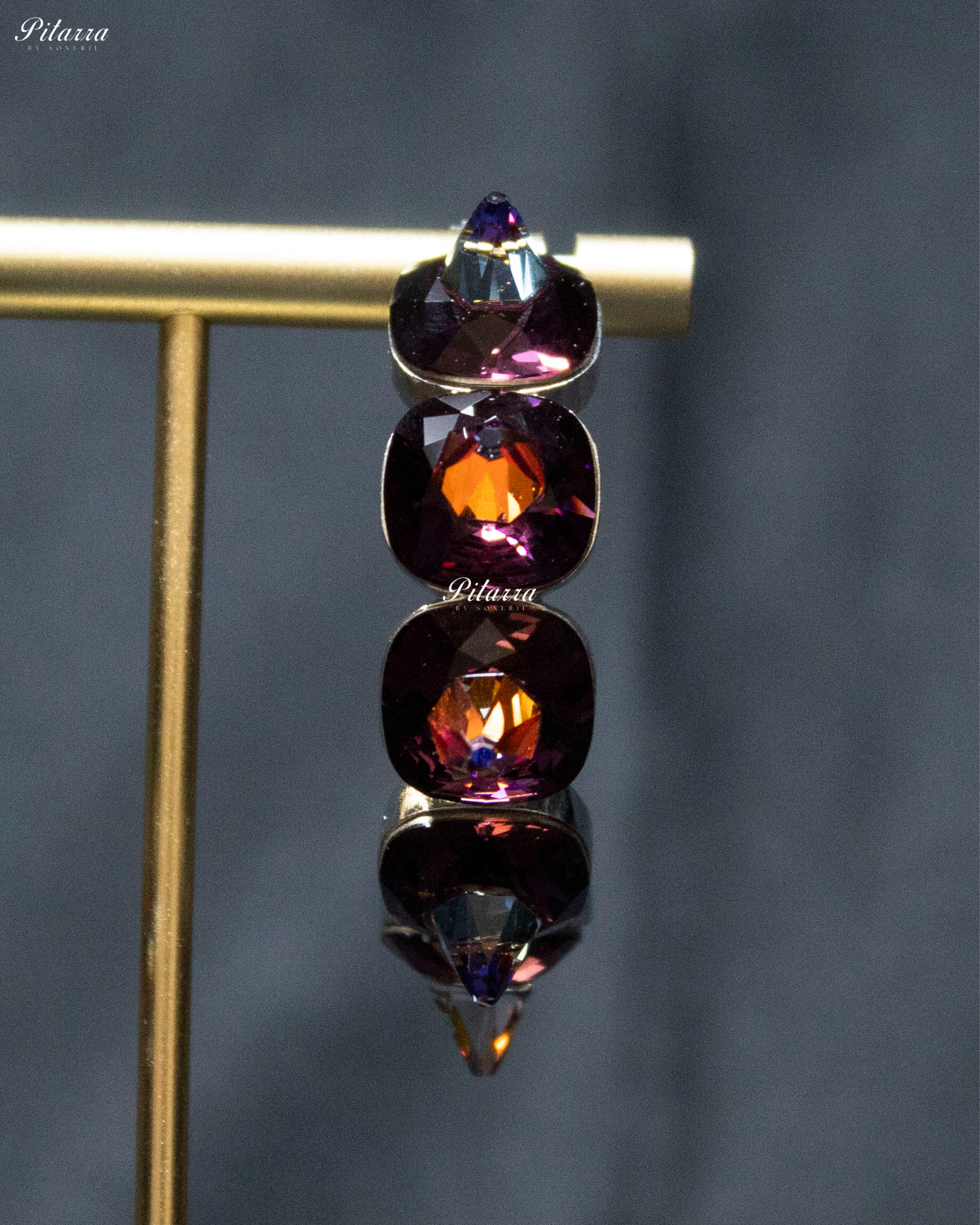 Wine Red Stone Pyramid Cut Crystal Hoop Earrings