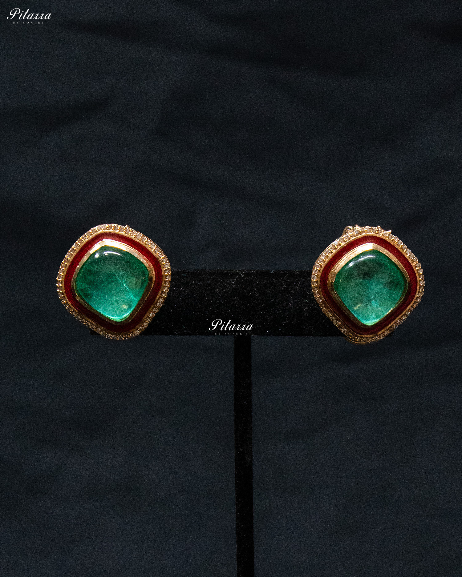 Gold Plated Green Stone Detailing Kundan Necklace Set