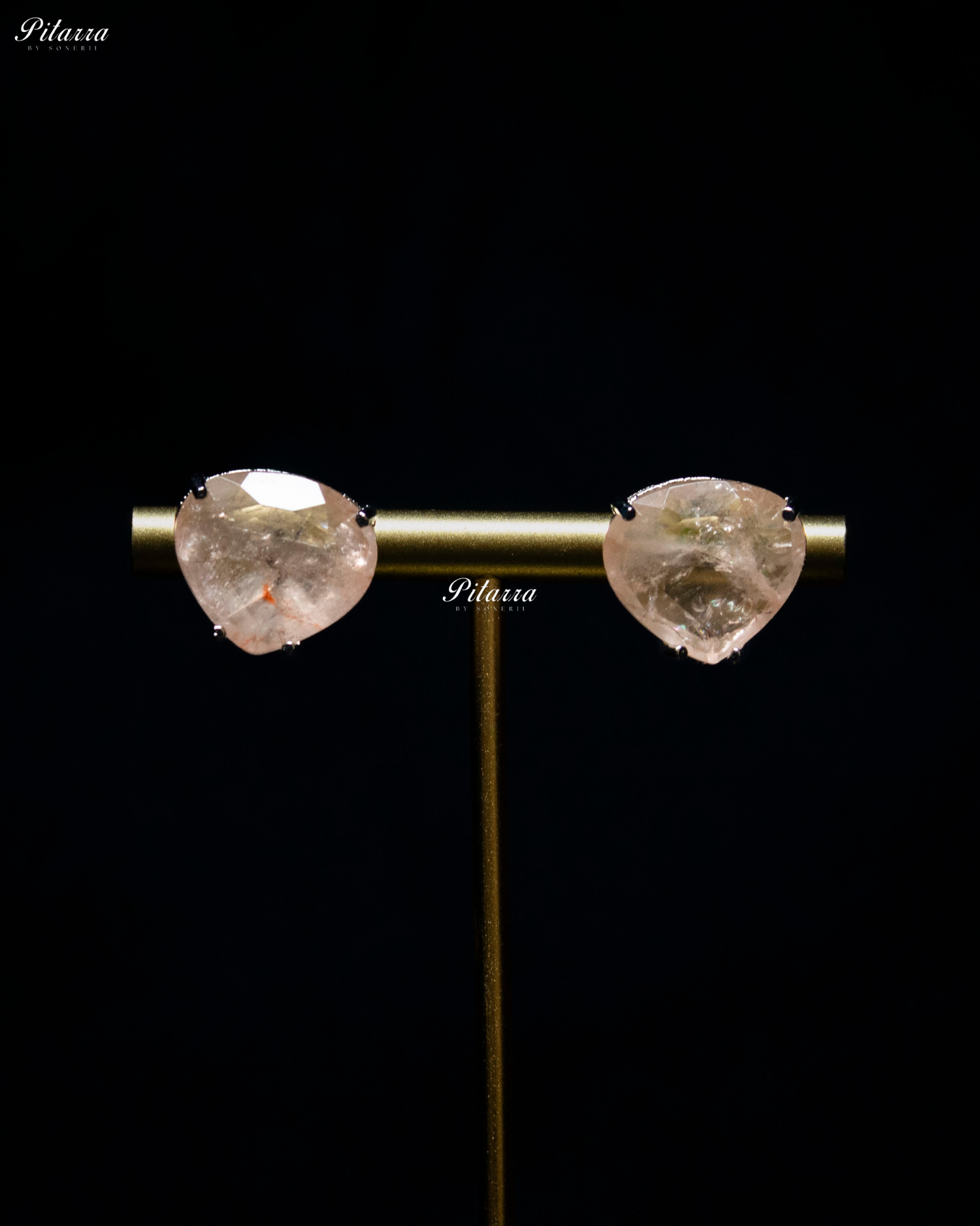 Peach Stone White Heartline Zircon Necklace Set