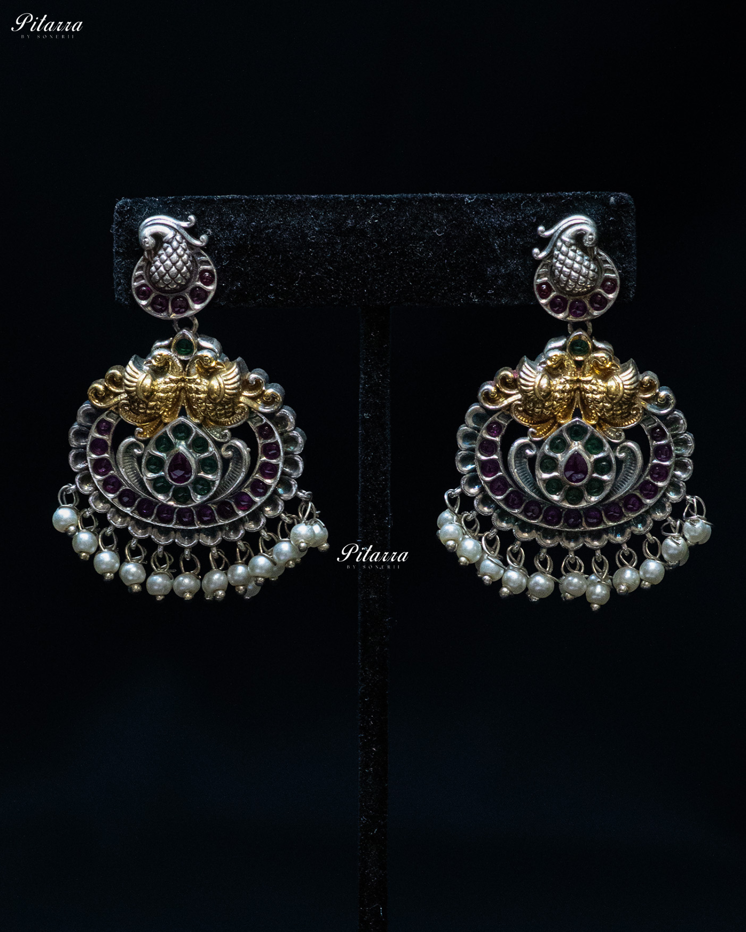 Peacock Carved Pink Stone Pink Layer Stone Silver Look Alike Pendant Set