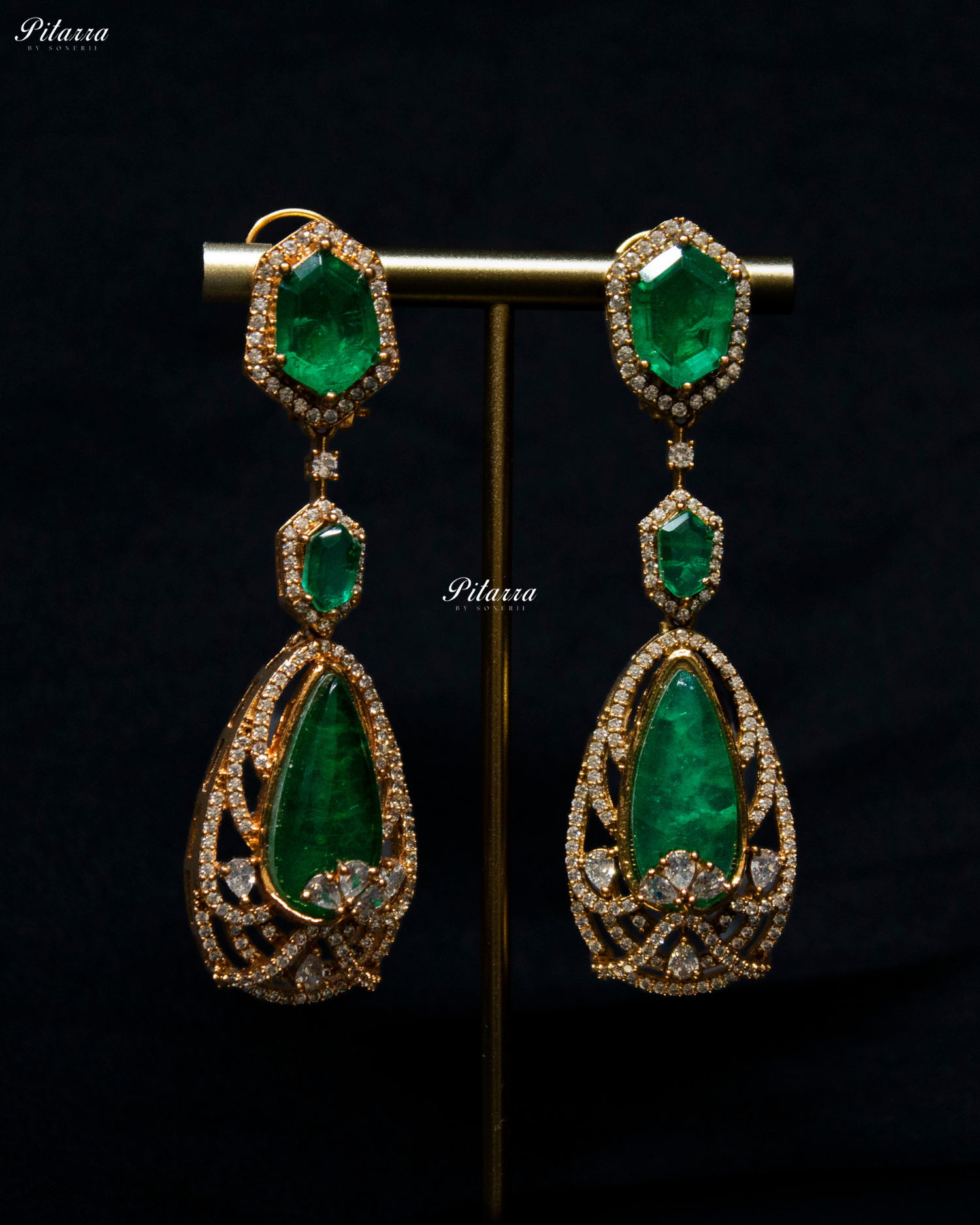 Emerald Doublet Stone with CZ Necklace Set