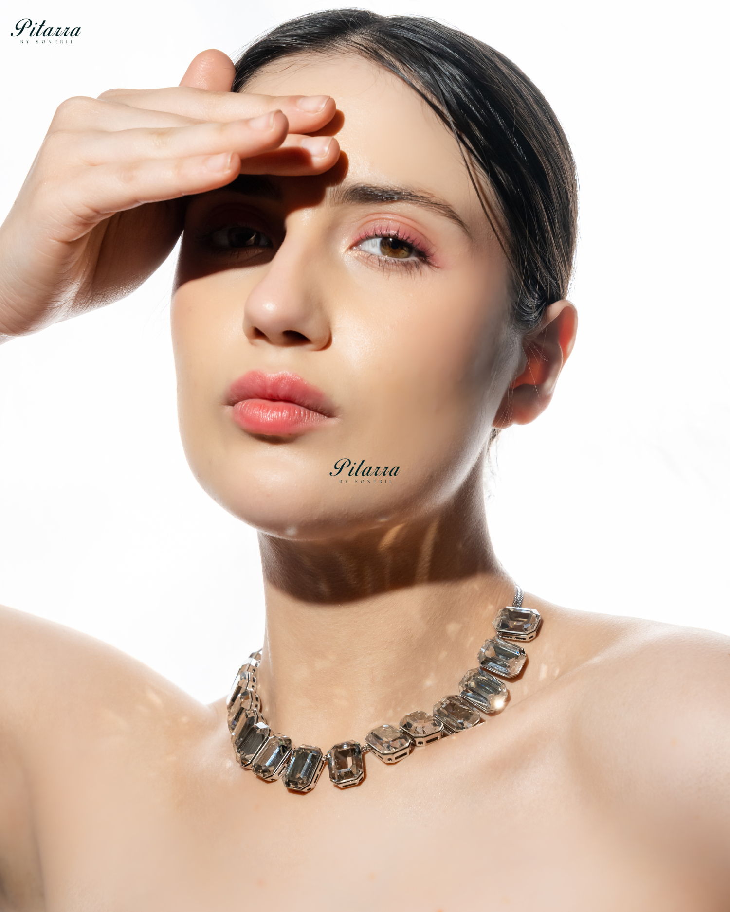 Octagon Cut White Oversized Crystal Statement Necklace Set