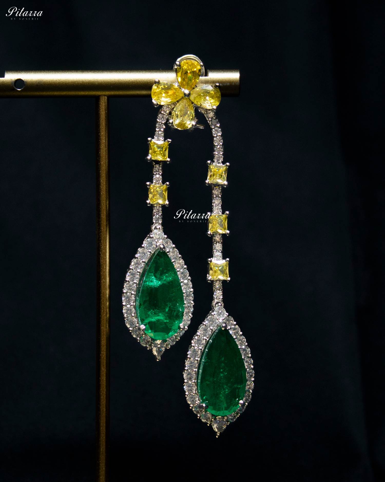Pitarra Emerald and Yellow Dangler Earring
