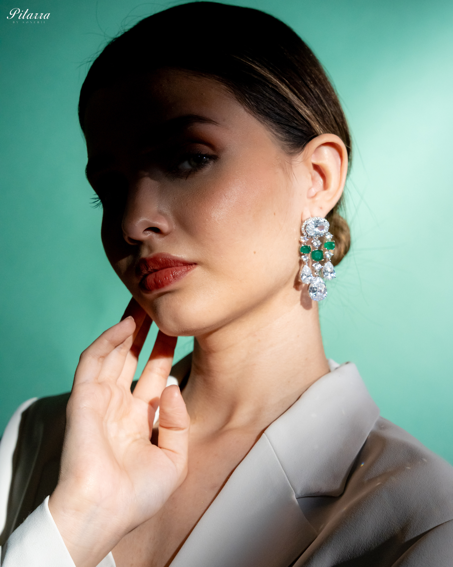 Green Cubic Zirconia Danglar Earrings