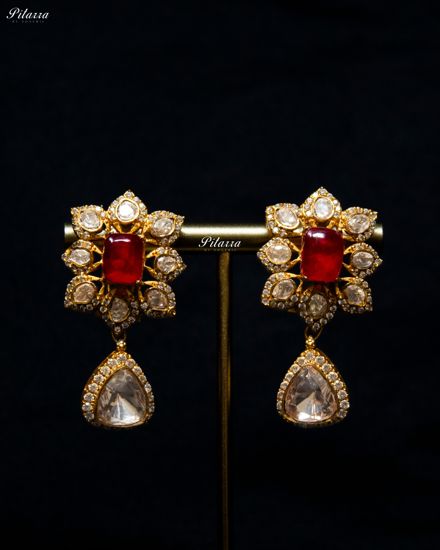Red Square Stone Victorian Polki Kundan Necklace Set