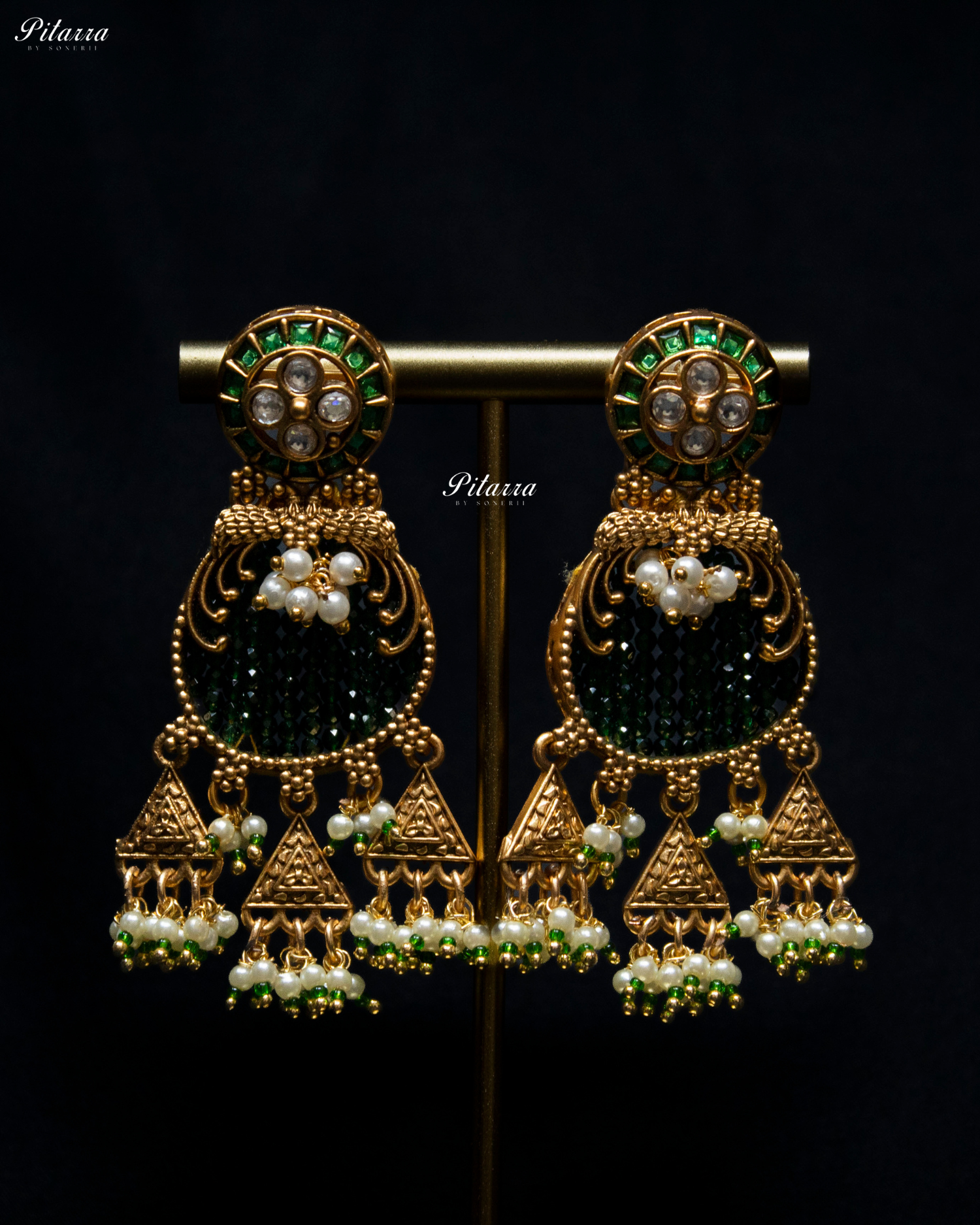 Emerald Tone Green Detailing Golden Peacock Kundan Necklace Set
