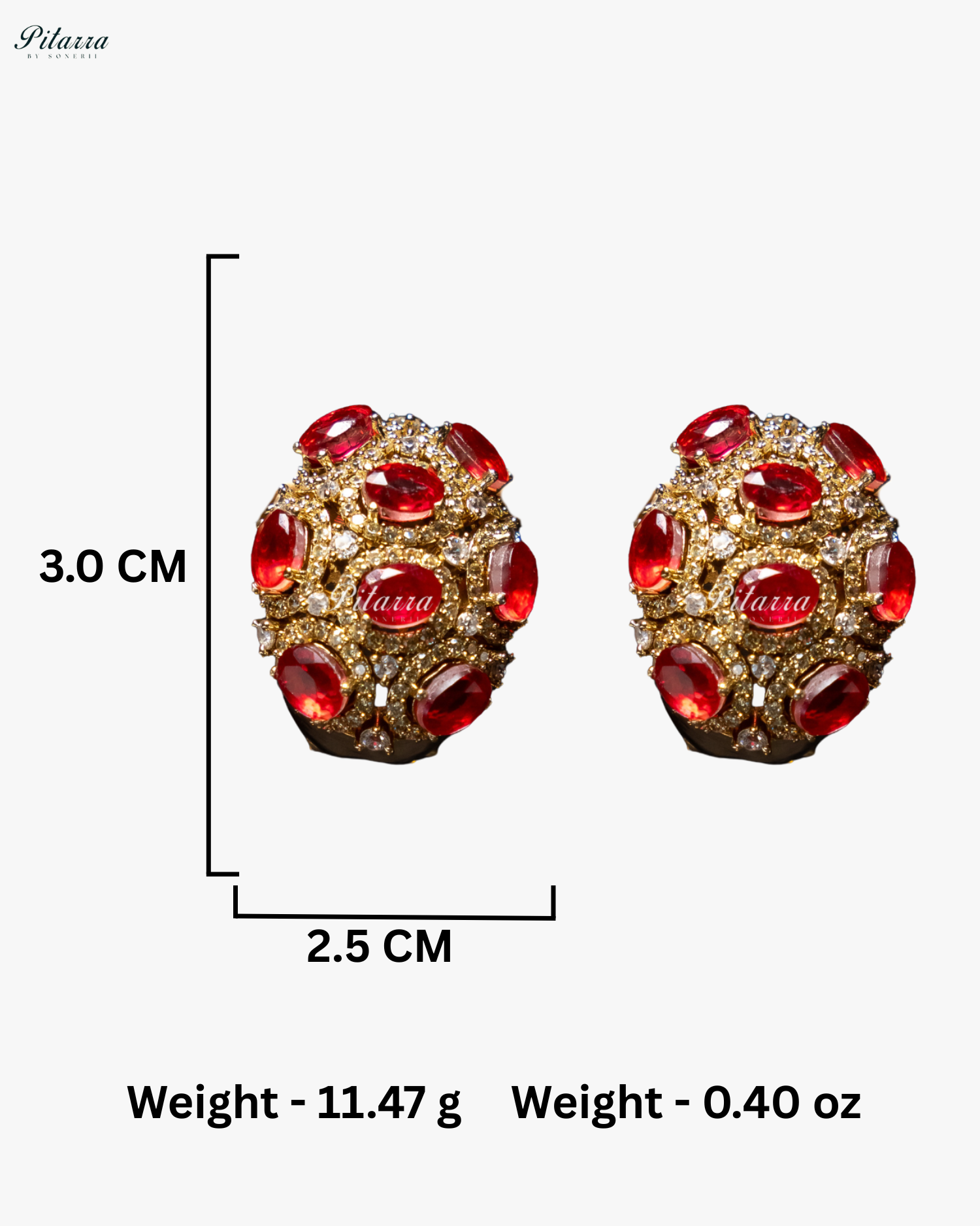 Red Stone Golden Crystal Stud Earrings