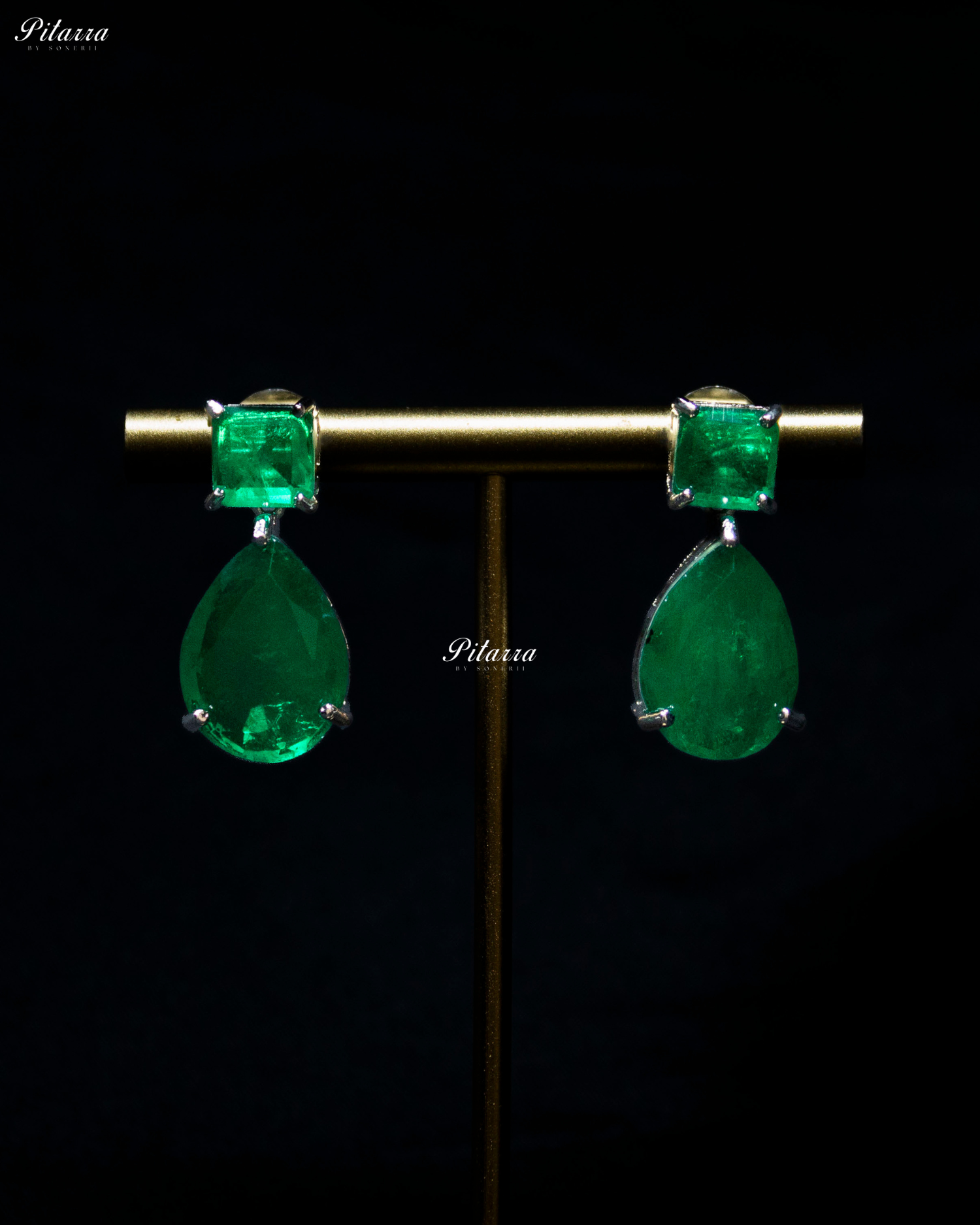 Emerald Square and Drop Crystal Necklace Set
