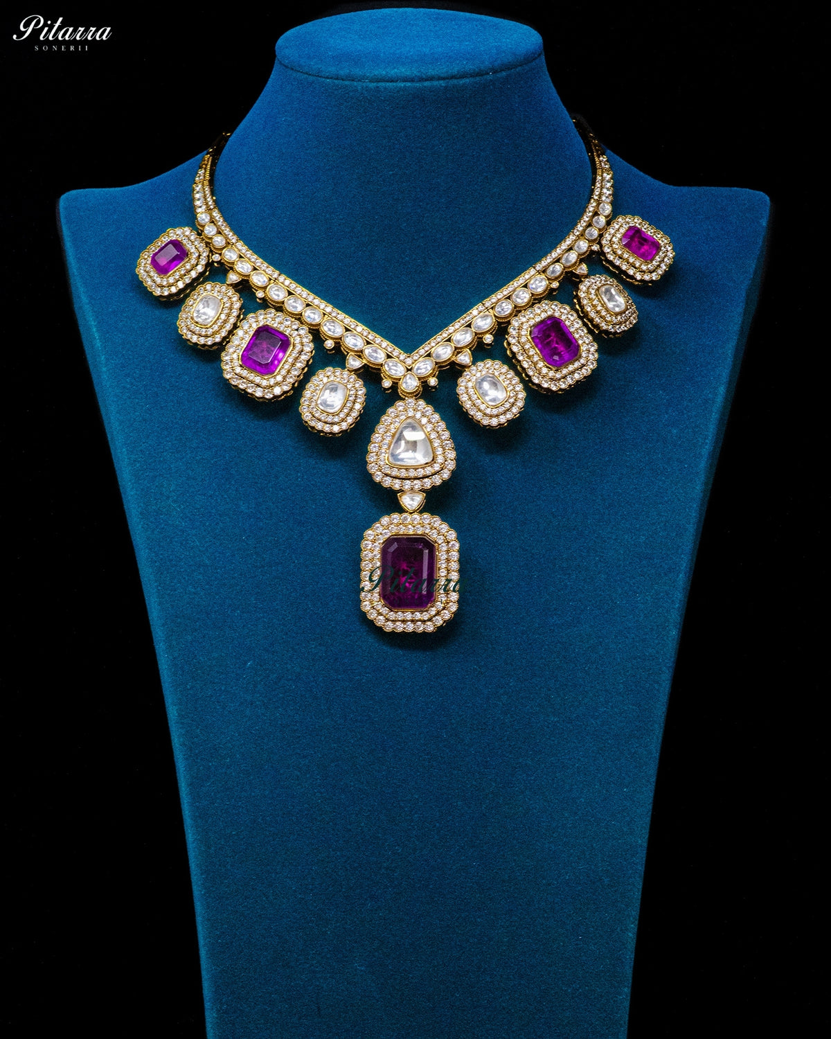Purple Square Kundan Necklace Set