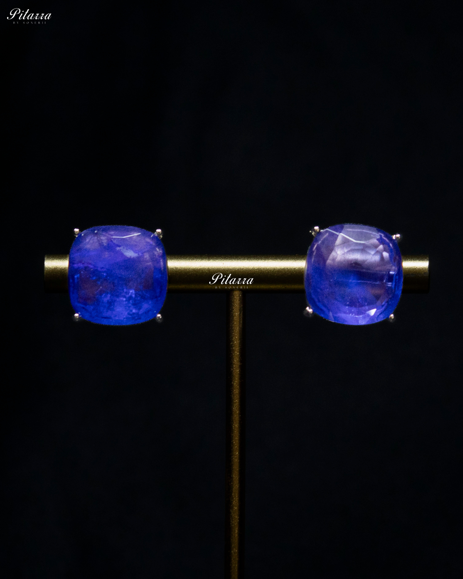 Blue Square Stone Premium Crystal Necklace Set