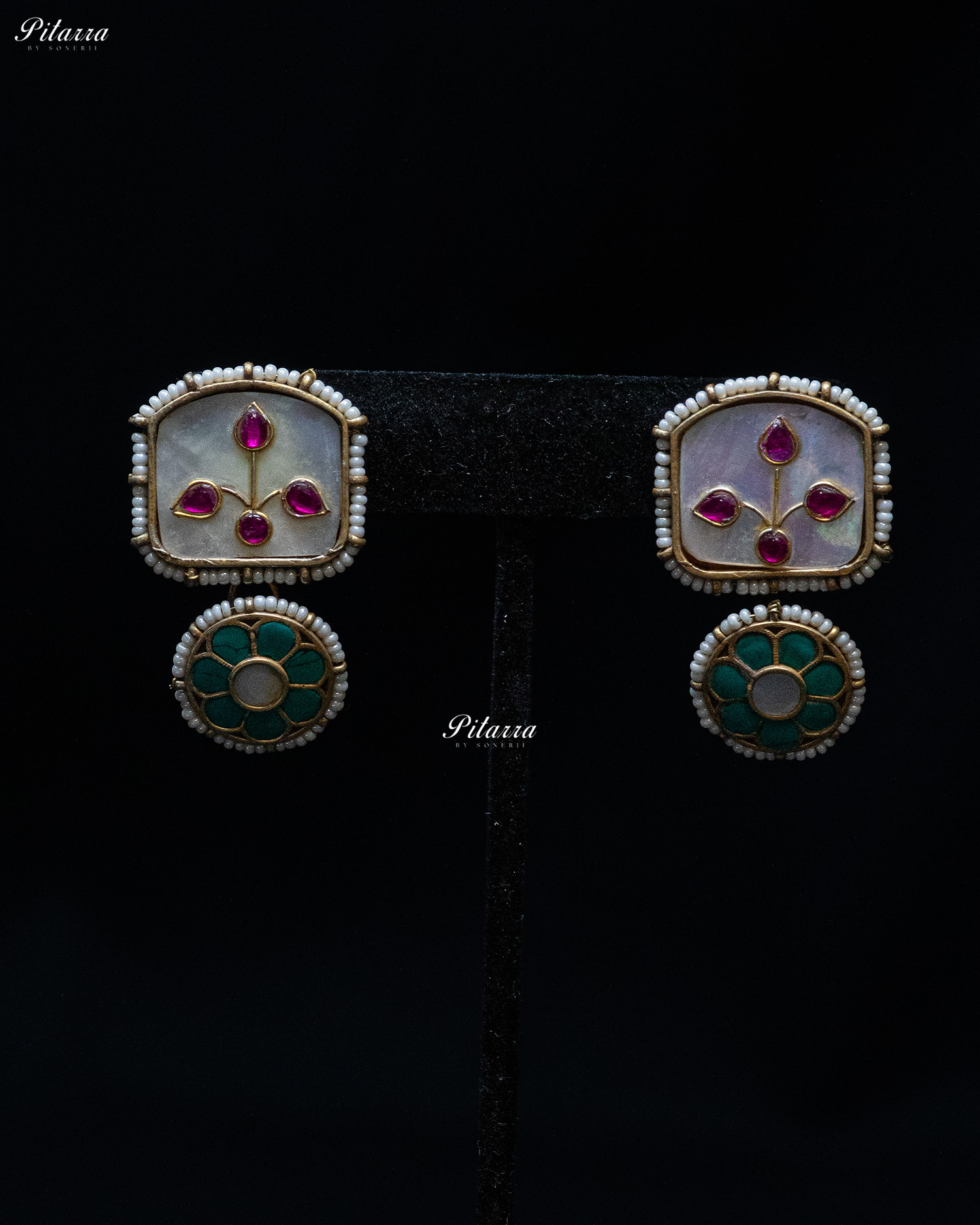 Golden Beads Chain White Turquoise Stone Silver Look Alike Pendant Set