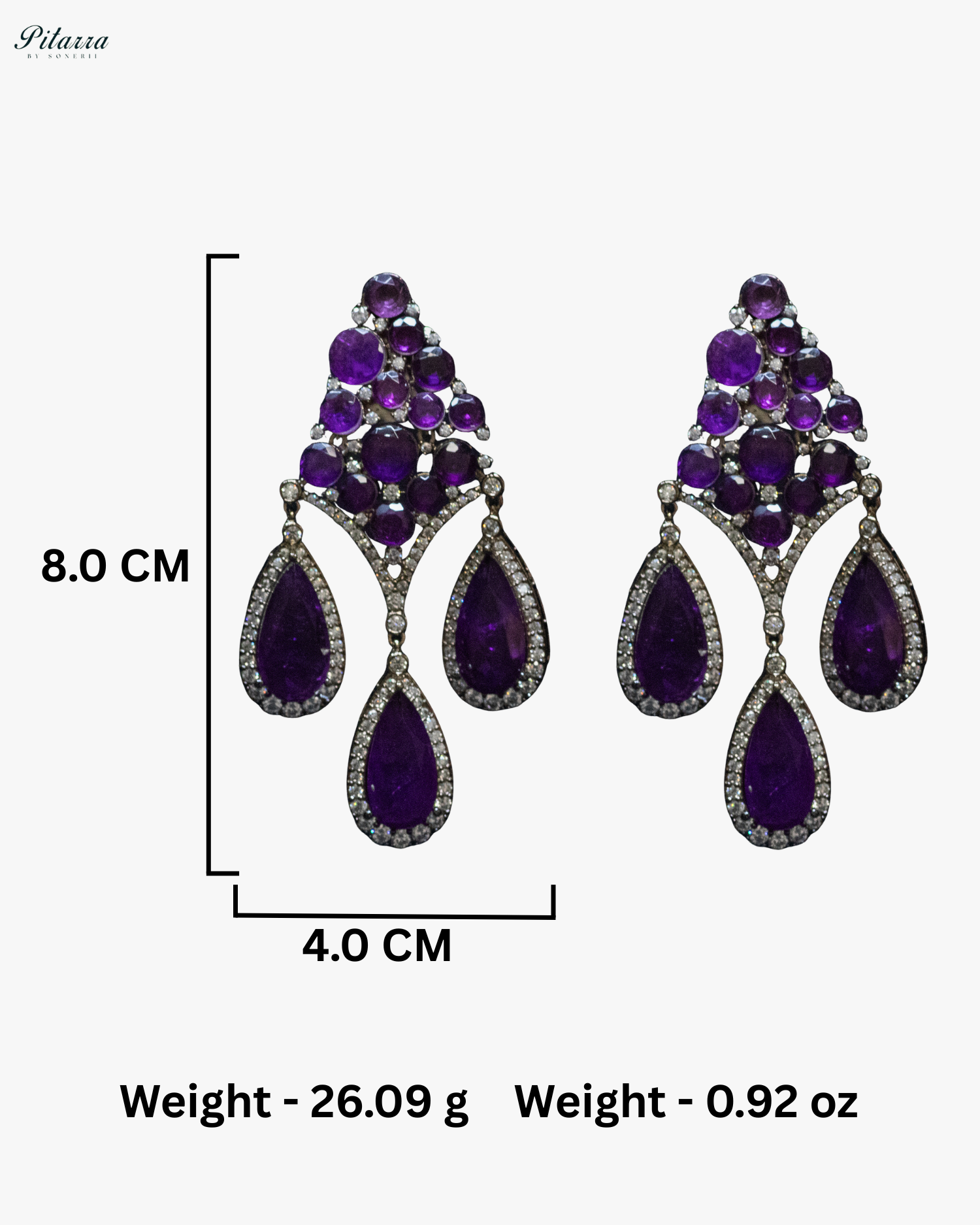 Amethyst Stone Three Teardrop victorian polish CZ Crystal Dangler Earrings
