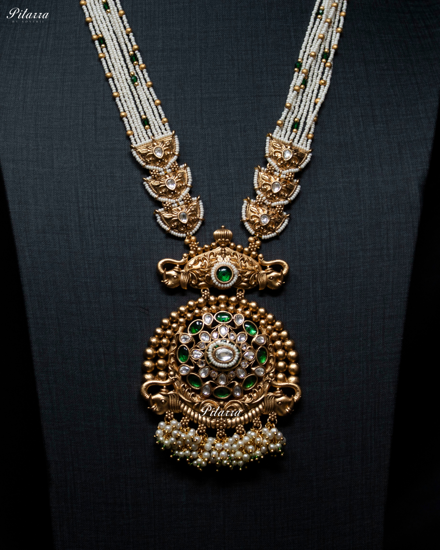Emerald Stone Handcrafted Rajwadi Kundan Necklace Set