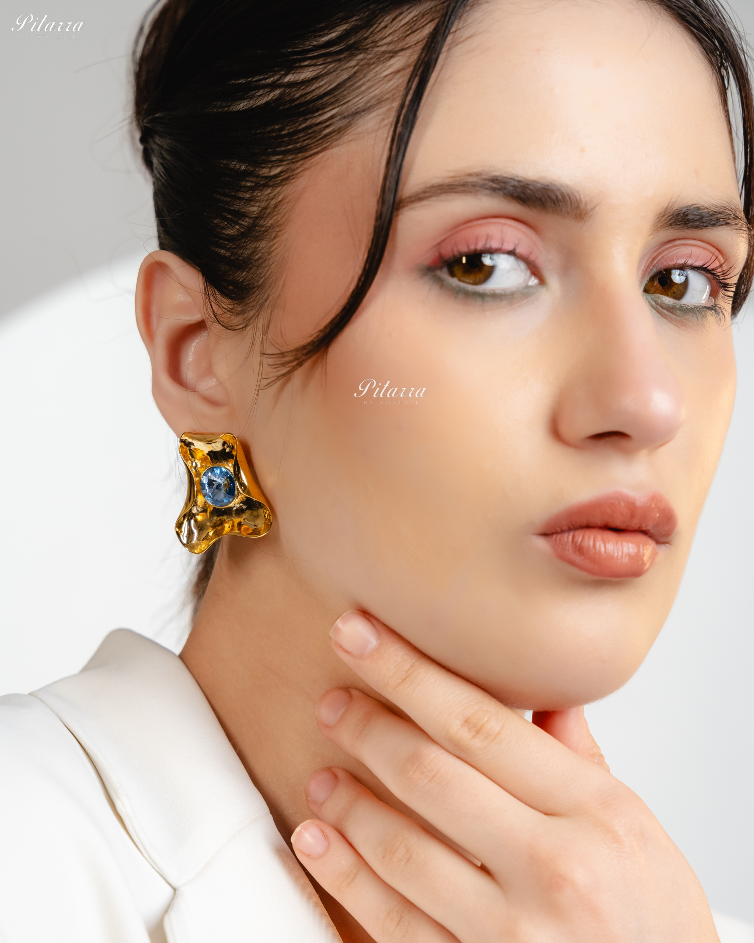 Blue Stone Gold Plated Trendy Stud Earrings
