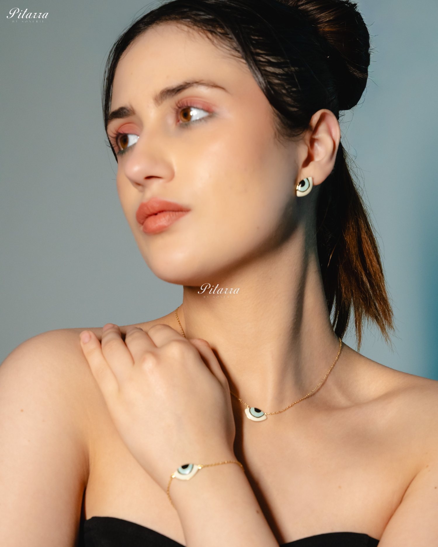 Light Blue Evil Eye Gold Chain 92.5 Silver Necklace